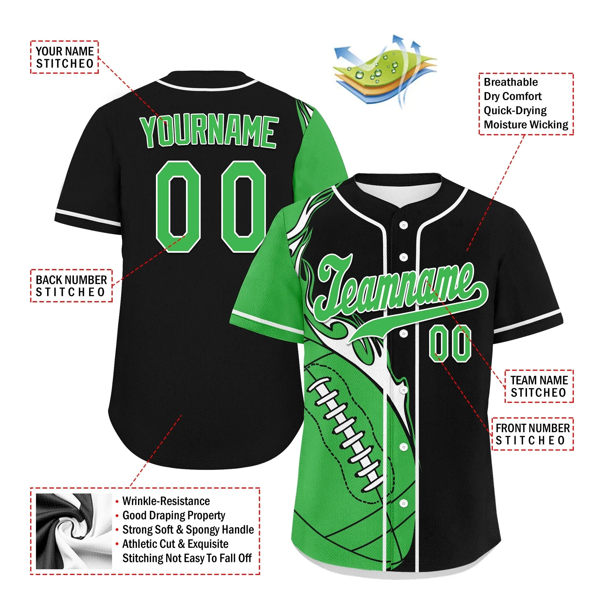 Custom Black Green Classic Style Personalized Authentic Baseball Jersey UN002-D0b0a00-a - Coolcustomize