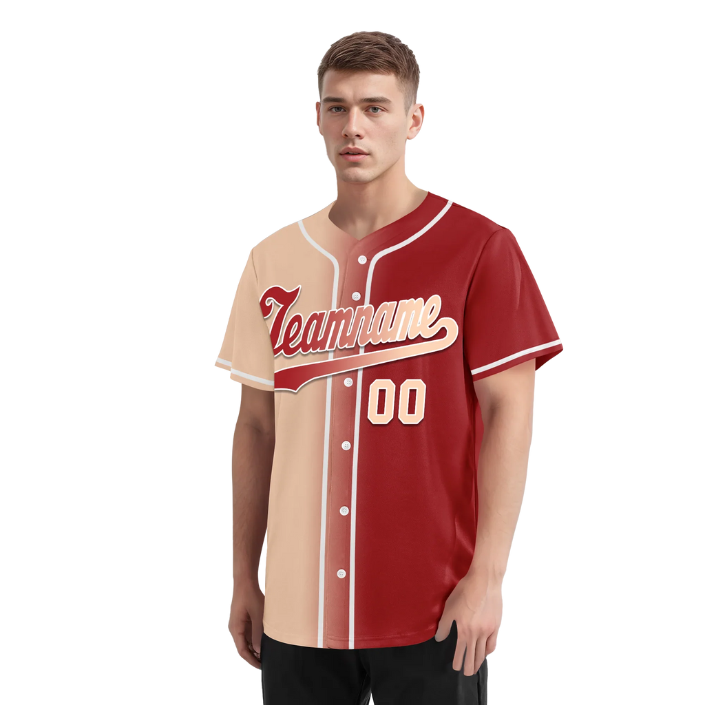 Custom Beige Red Gradient Fashion Personalized Authentic Baseball Jersey BSBJ01-D0a708f - Coolcustomize