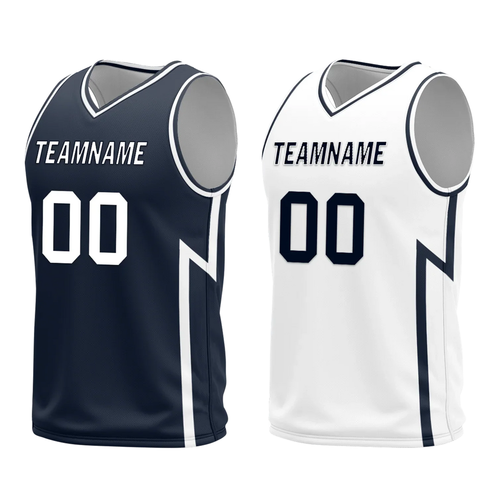 Custom Blue White Classic Style Reversible Basketball Uniform Personalized COOLMAX BBJR-D017056 - Coolcustomize