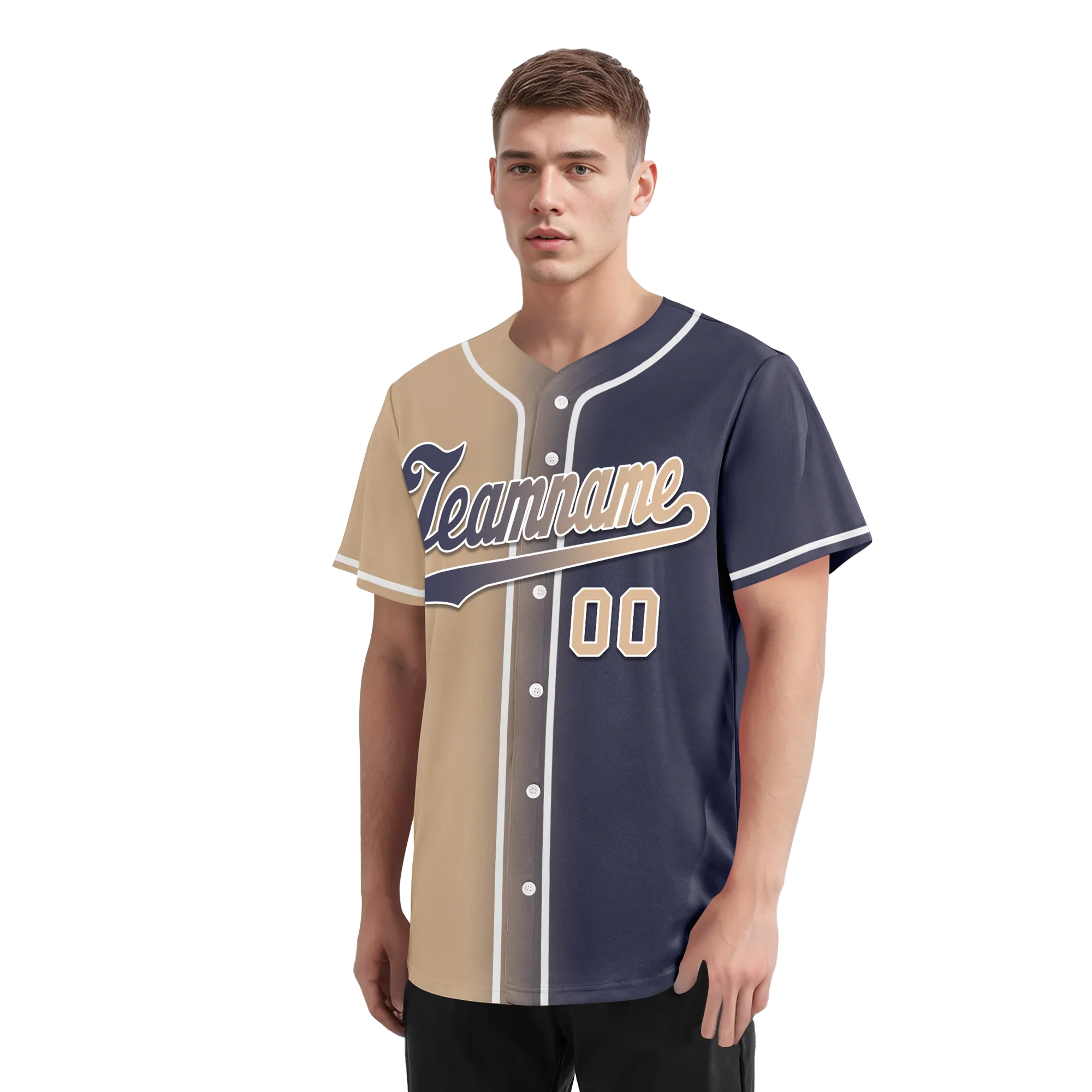 Custom Beige Blue Gradient Fashion Personalized Authentic Baseball Jersey BSBJ01-D0a7080 - Coolcustomize