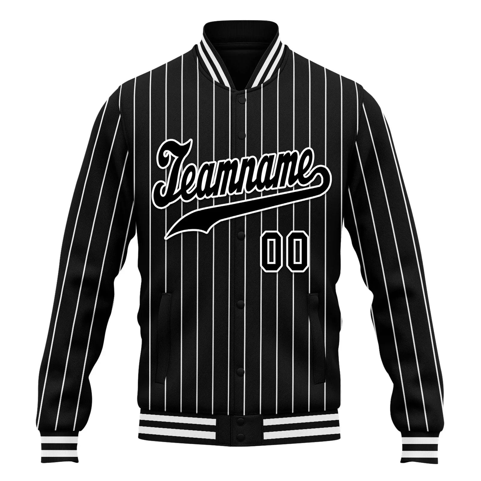 Custom Black White Stripe Fashion Jacket Bomber Full-Snap Varsity Letterman Personalized Jacket FZ005-D020219-1 - Coolcustomize