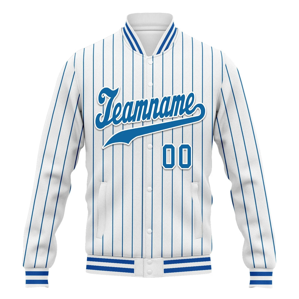 Custom Blue White Stripe Fashion Jacket Bomber Full-Snap Varsity Letterman Personalized Jacket FZ005-D020219-19 - Coolcustomize
