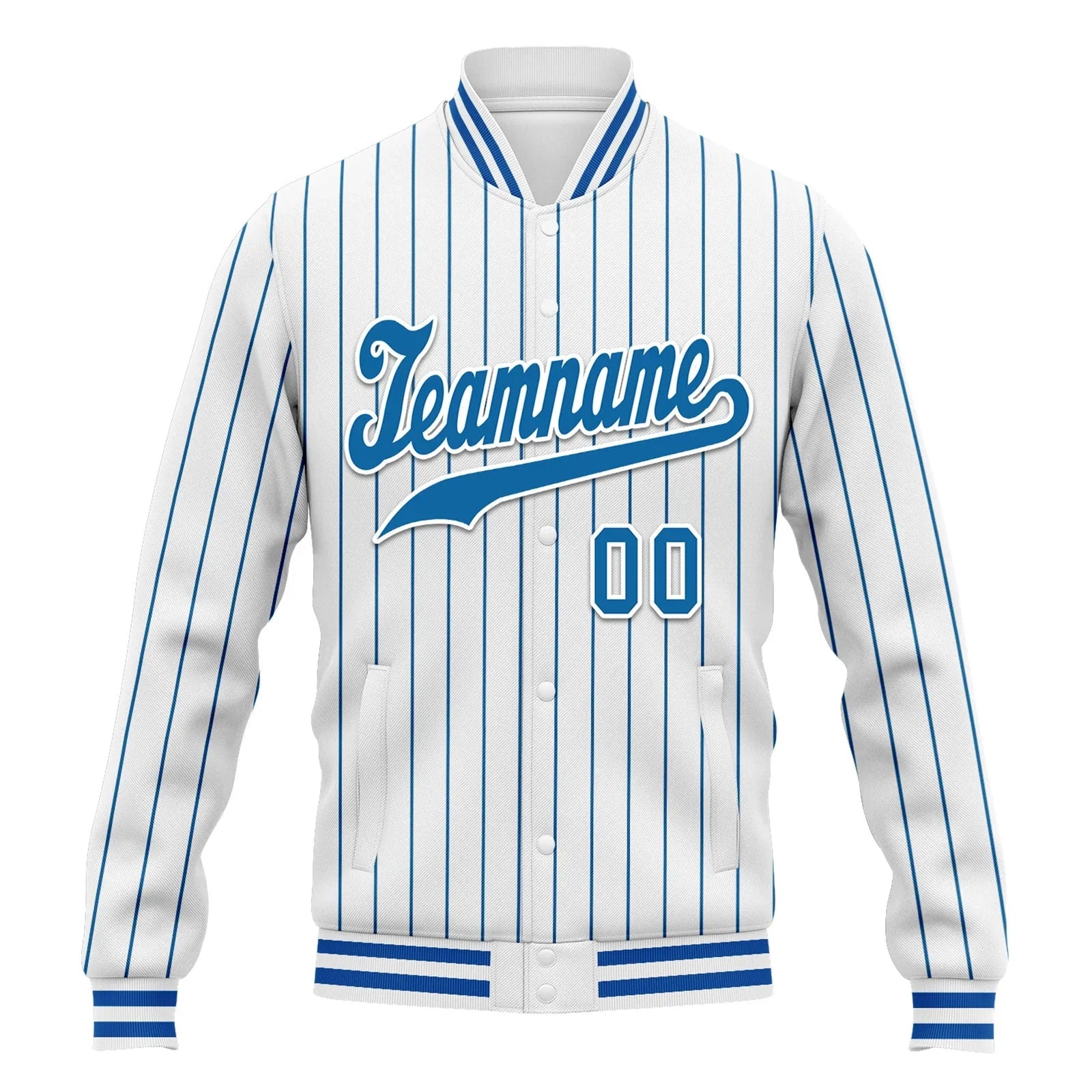 Custom Blue White Stripe Fashion Jacket Bomber Full-Snap Varsity Letterman Personalized Jacket FZ005-D020219-19 - Coolcustomize