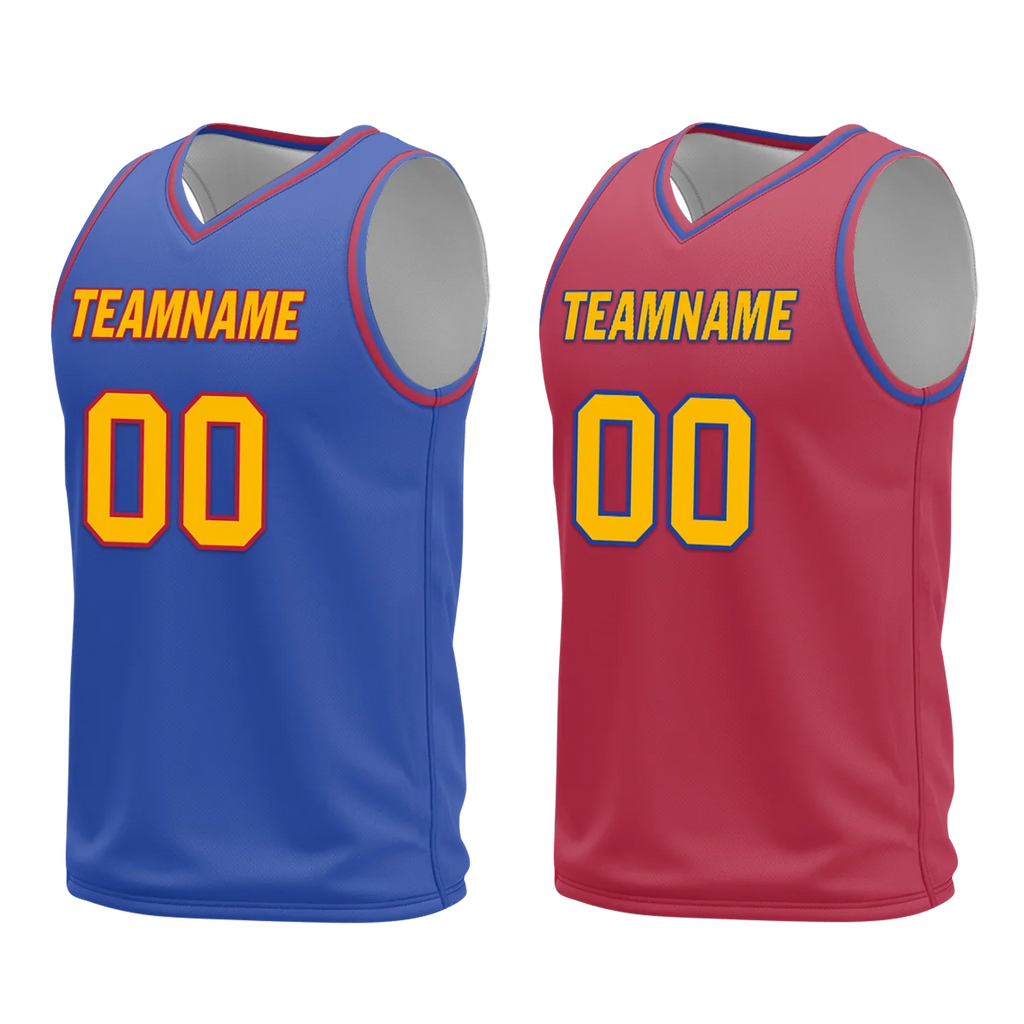 Custom Blue Red Classic Style Reversible Basketball Uniform Personalized COOLMAX BBJR-D017029 - Coolcustomize