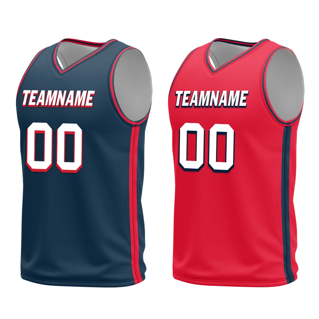 Custom Blue Red Classic Style Reversible Basketball Uniform Personalized COOLMAX BBJR-D017021 - Coolcustomize