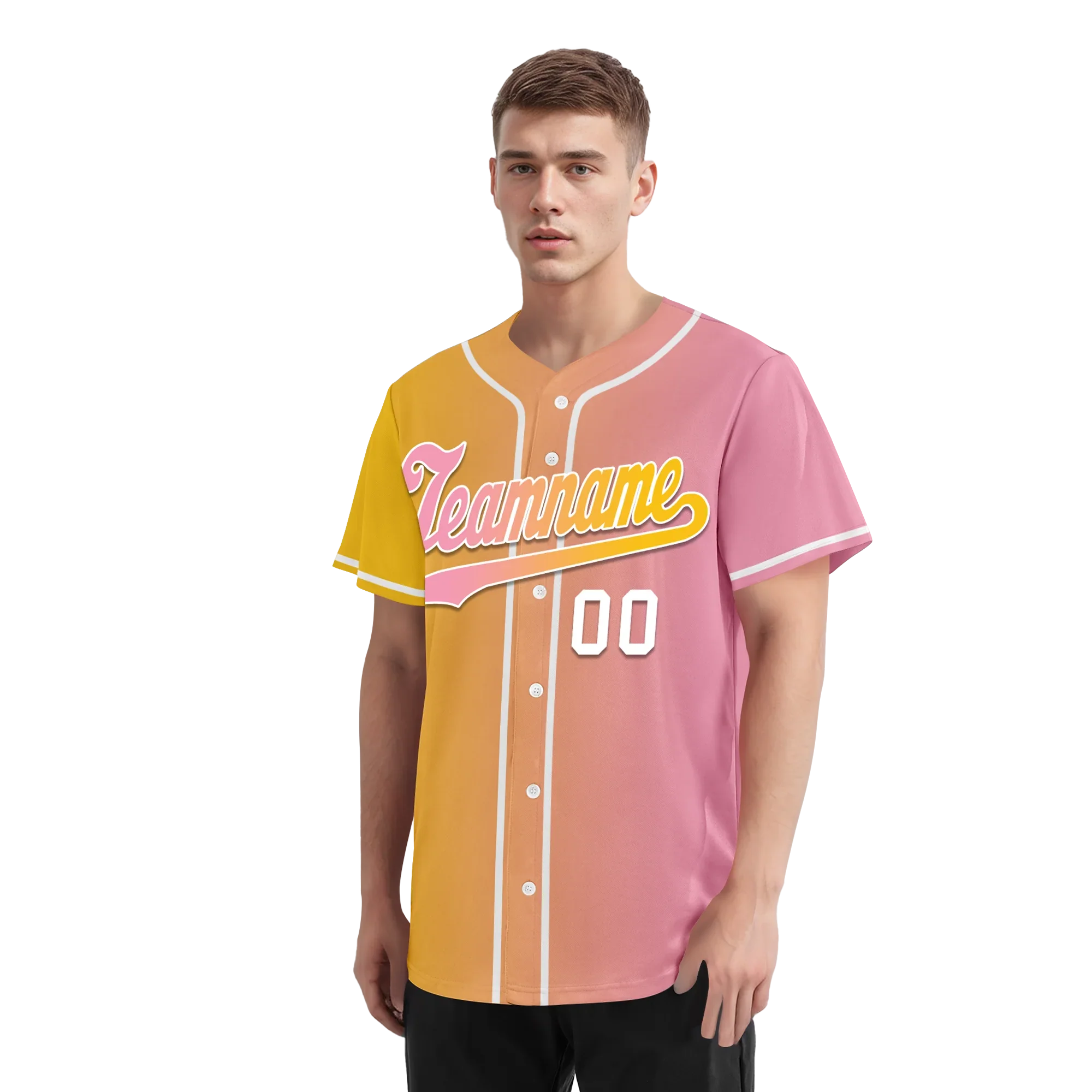 Custom Yellow Pink Gradient Fashion Personalized Authentic Baseball Jersey BSBJ01-D0a7aac - Coolcustomize