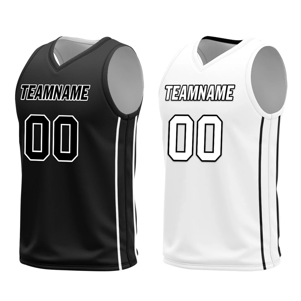 Custom Black White Classic Style Reversible Basketball Uniform Personalized COOLMAX BBJR-D017007 - Coolcustomize