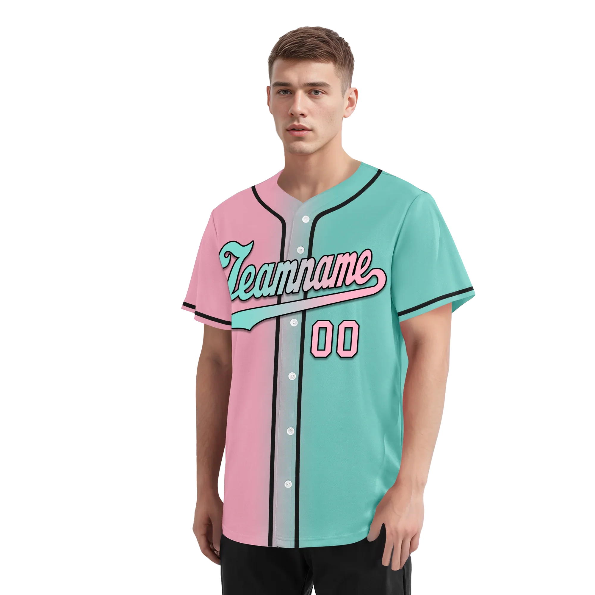Custom Pink Cyan Gradient Fashion Personalized Authentic Baseball Jersey BSBJ01-D0a708b - Coolcustomize