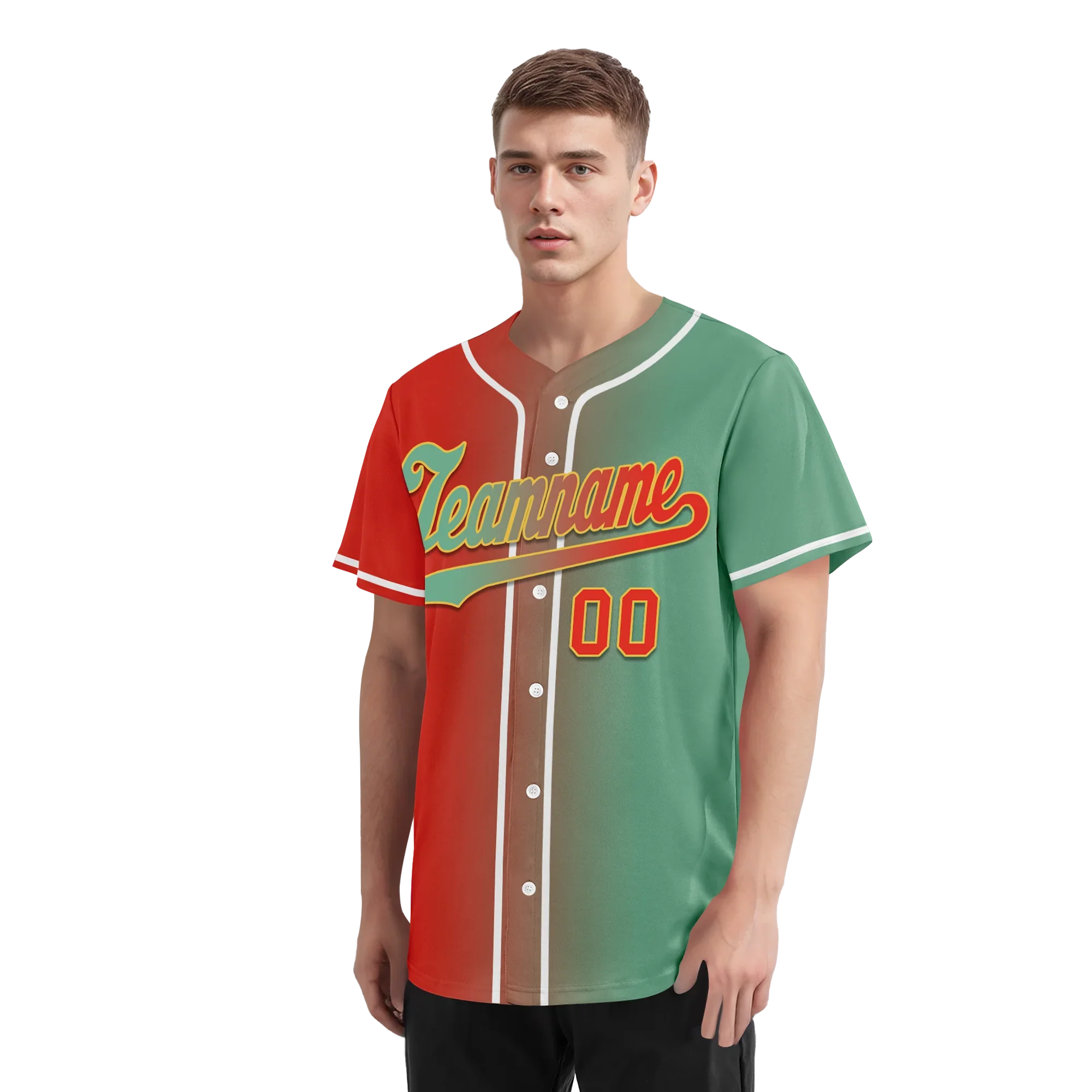 Custom Red Green Gradient Fashion Personalized Authentic Baseball Jersey BSBJ01-D0a7a09 - Coolcustomize