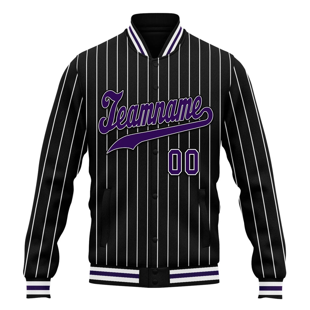 Custom Black White Stripe Fashion Jacket Bomber Full-Snap Varsity Letterman Personalized Jacket FZ005-D020219-9 - Coolcustomize