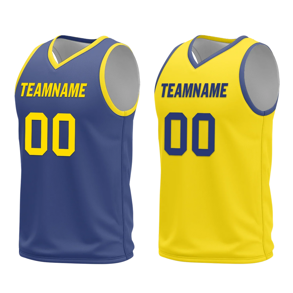 Custom Blue Yellow Classic Style Reversible Basketball Uniform Personalized Ordinary BBJR-D017003 - Coolcustomize