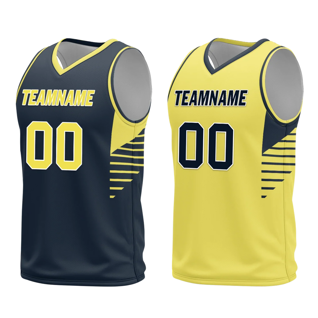 Custom Blue Yellow Classic Style Reversible Basketball Uniform Personalized COOLMAX BBJR-D017059 - Coolcustomize