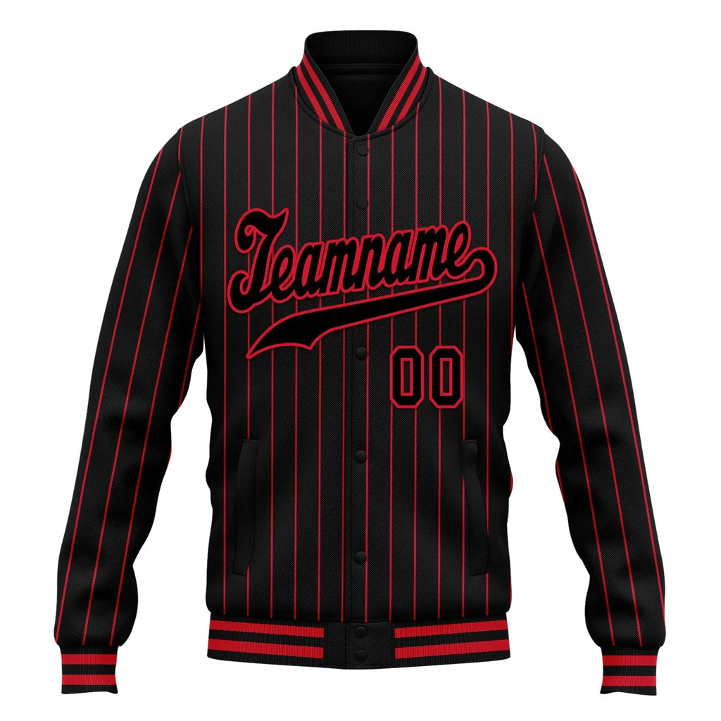 Custom Black Red Stripe Fashion Jacket Bomber Full-Snap Varsity Letterman Personalized Jacket FZ005-D020219-26 - Coolcustomize