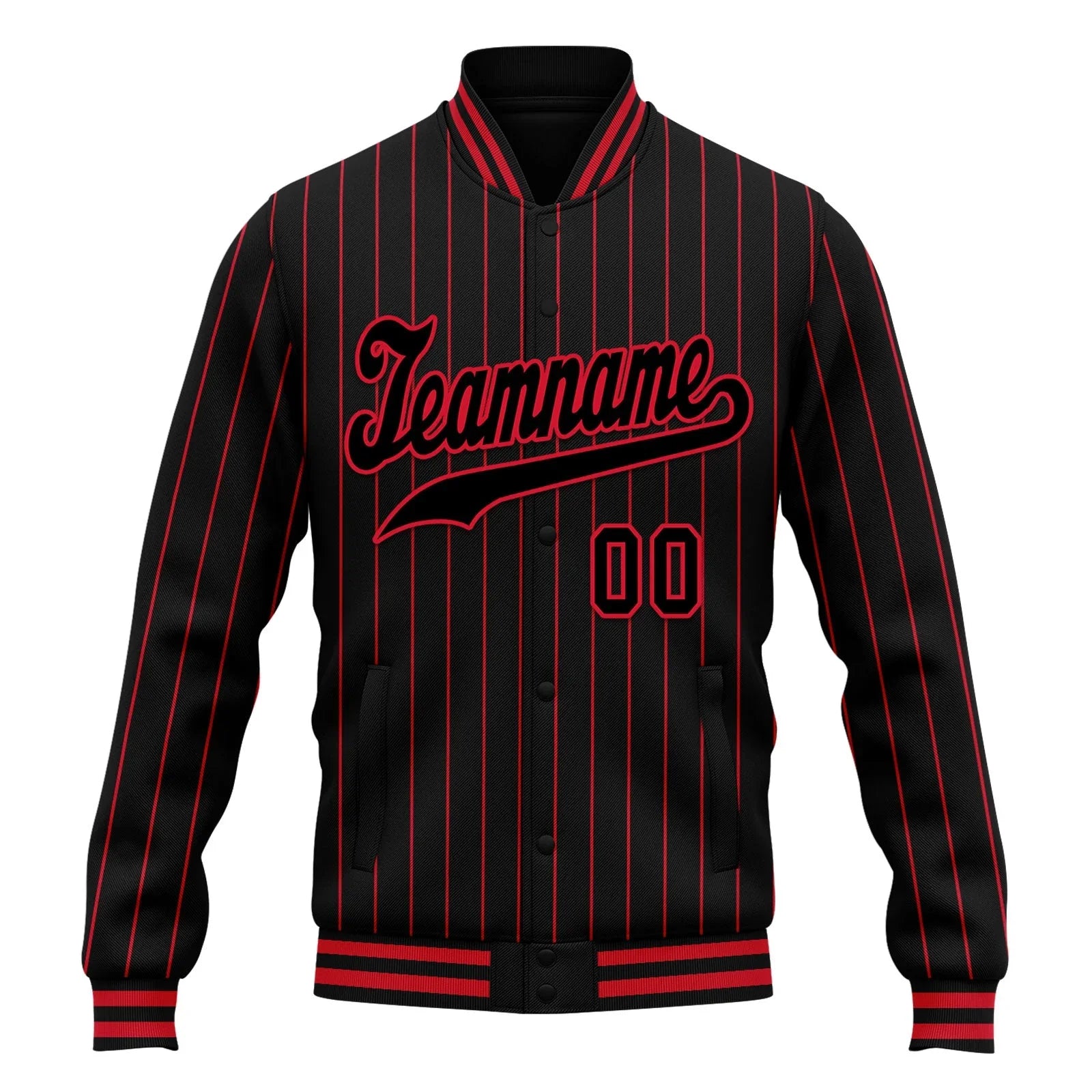 Custom Black Red Stripe Fashion Jacket Bomber Full-Snap Varsity Letterman Personalized Jacket FZ005-D020219-26 - Coolcustomize