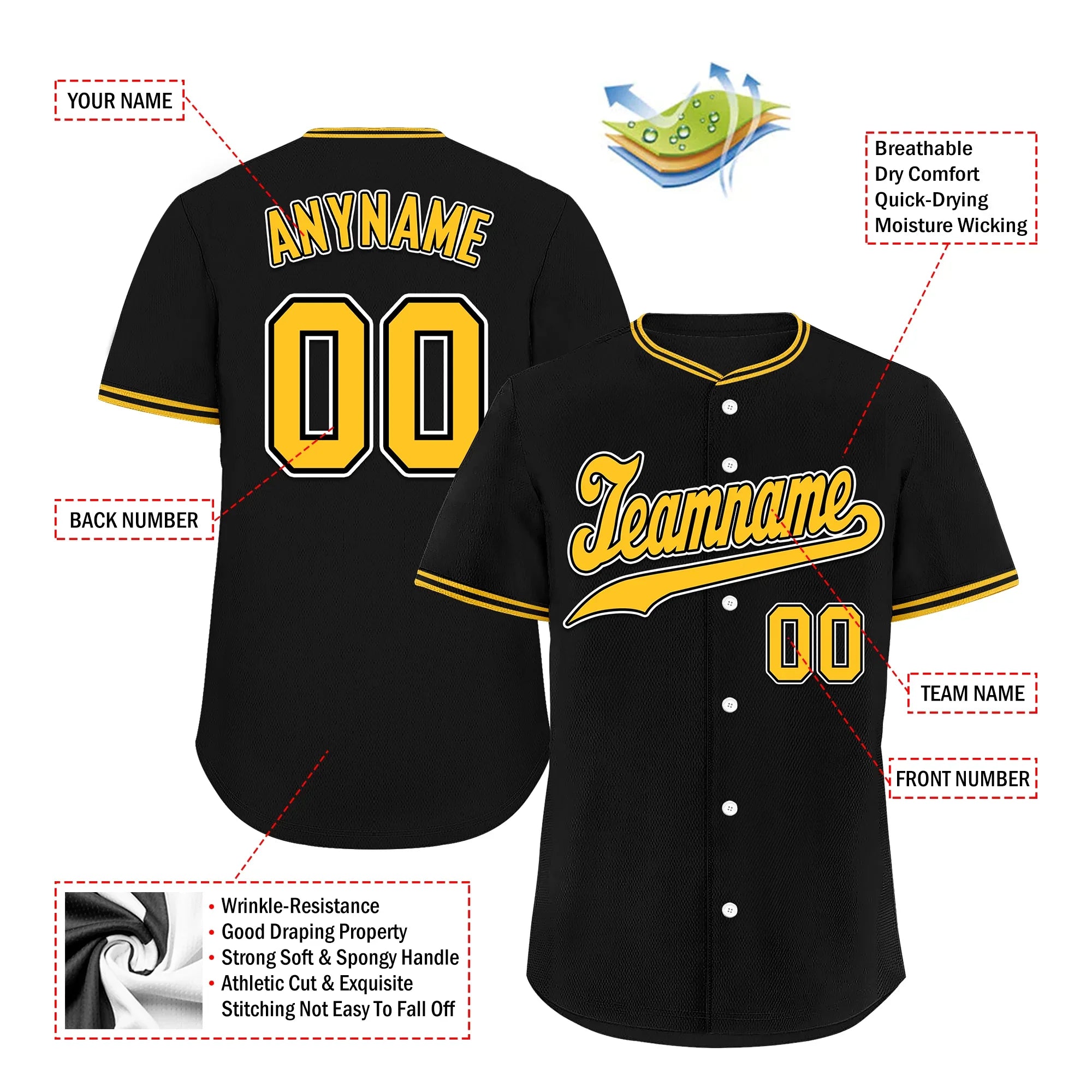 Custom Black Classic Style Yellow Personalized Authentic Baseball Jersey BSBJ01-bd0fad7 - Coolcustomize