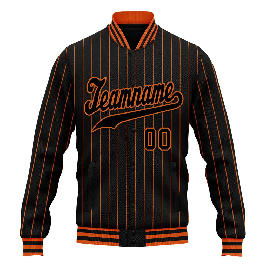 Custom Black Orange Stripe Fashion Jacket Bomber Full-Snap Varsity Letterman Personalized Jacket FZ005-D020219-3 - Coolcustomize