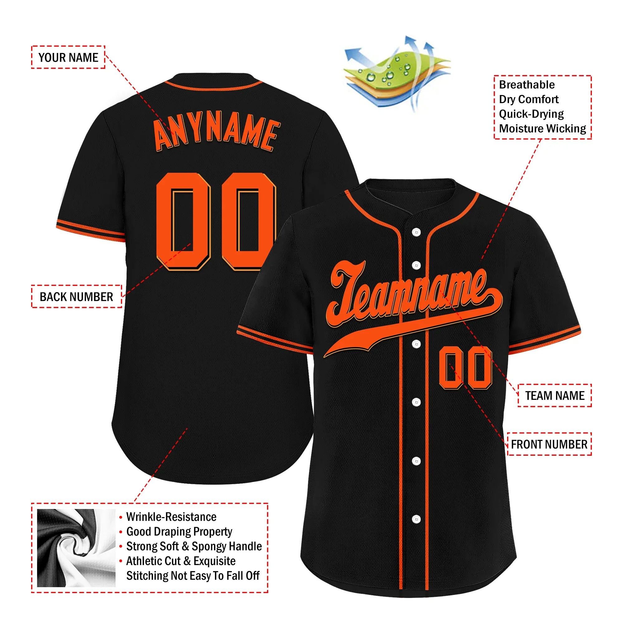 Custom Black Classic Style Orange Personalized Authentic Baseball Jersey BSBJ01-bd0fae7 - Coolcustomize