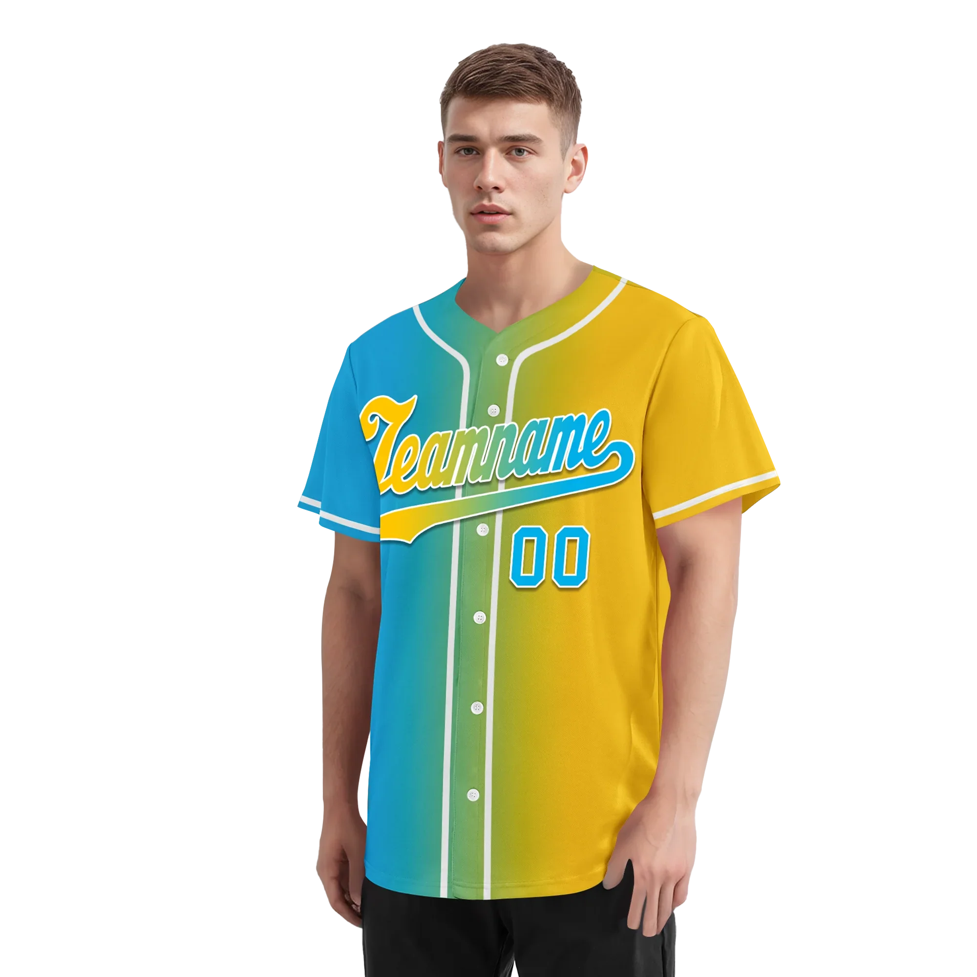 Custom Blue Yellow Gradient Fashion Personalized Authentic Baseball Jersey BSBJ01-D0a709b - Coolcustomize