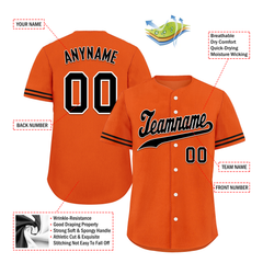 Custom Orange Black Classic Style Black Personalized Authentic Baseball Jersey BSBJ01-bd0fa0a