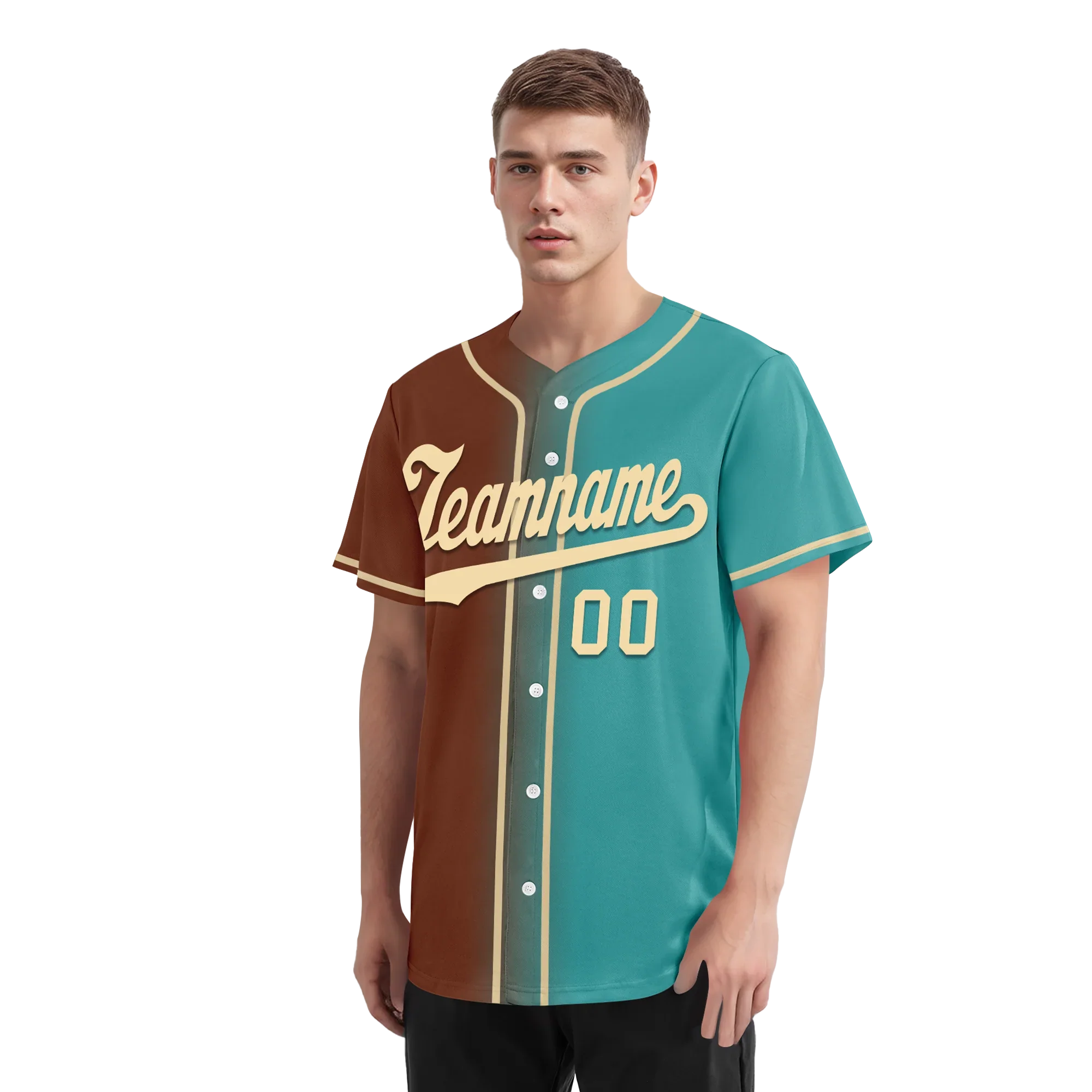 Custom Brown Cyan Gradient Fashion Personalized Authentic Baseball Jersey BSBJ01-D0a7088 - Coolcustomize