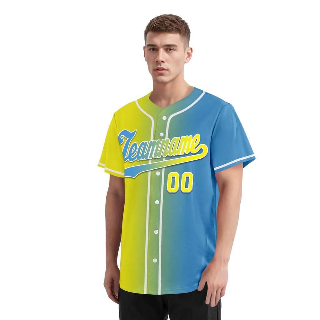 Custom Yellow Blue Gradient Fashion Personalized Authentic Baseball Jersey BSBJ01-D0a7aa0 - Coolcustomize