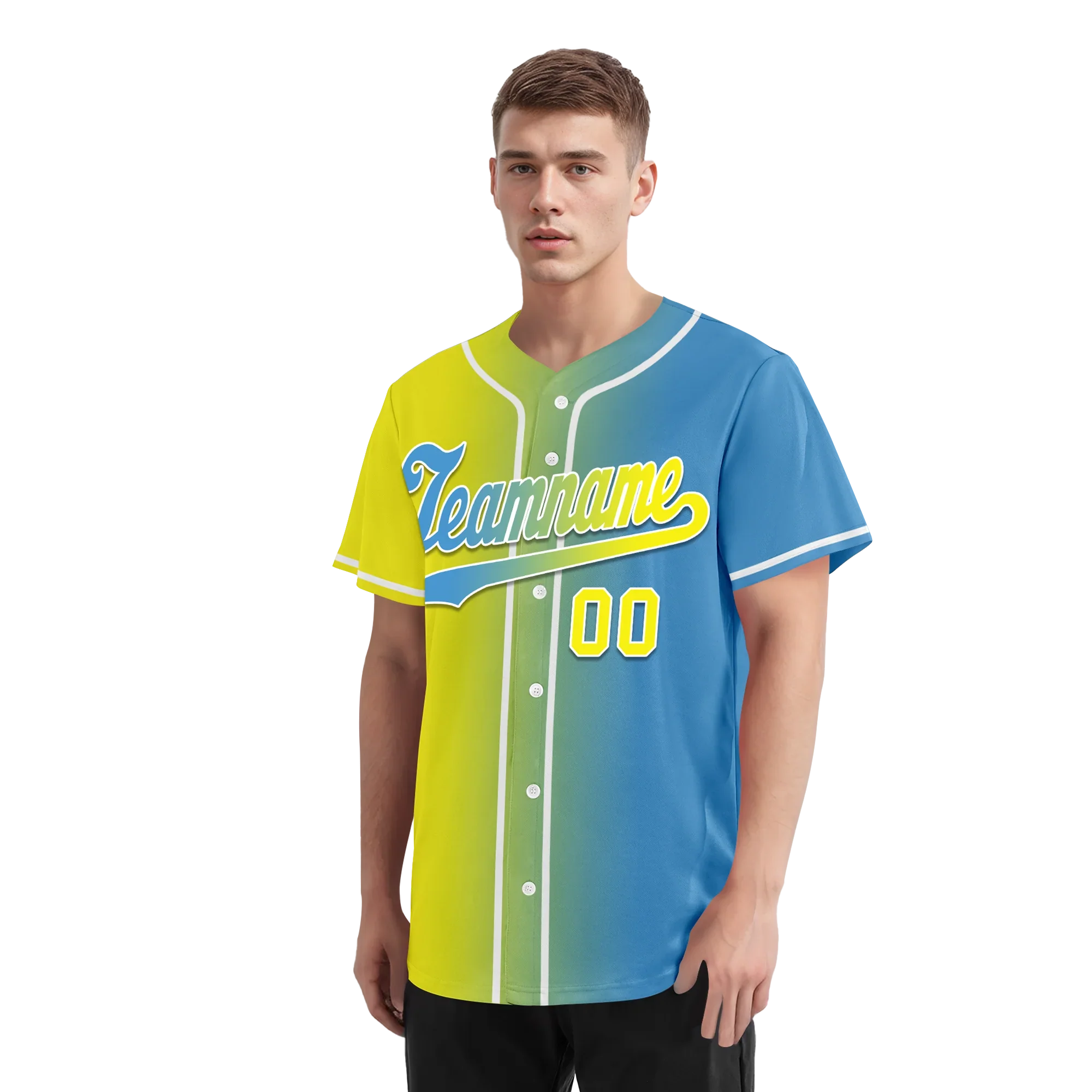 Custom Yellow Blue Gradient Fashion Personalized Authentic Baseball Jersey BSBJ01-D0a7aa0 - Coolcustomize