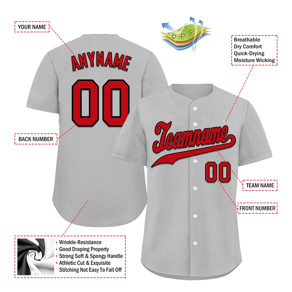 Custom Grey Classic Style Red Personalized Authentic Baseball Jersey BSBJ01-bd0fae0 - Coolcustomize