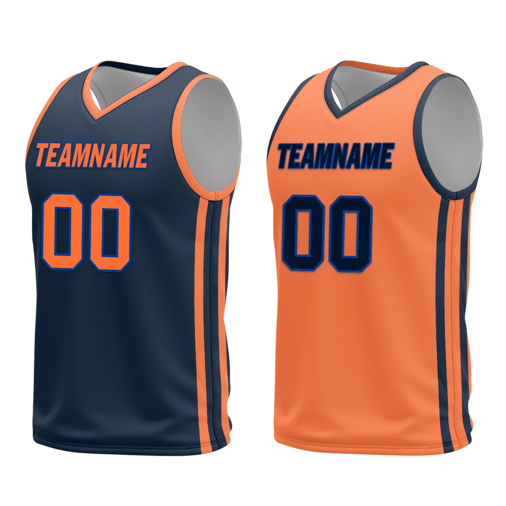 Custom Blue Orange Classic Style Reversible Basketball Uniform Personalized COOLMAX BBJR-D017015 - Coolcustomize