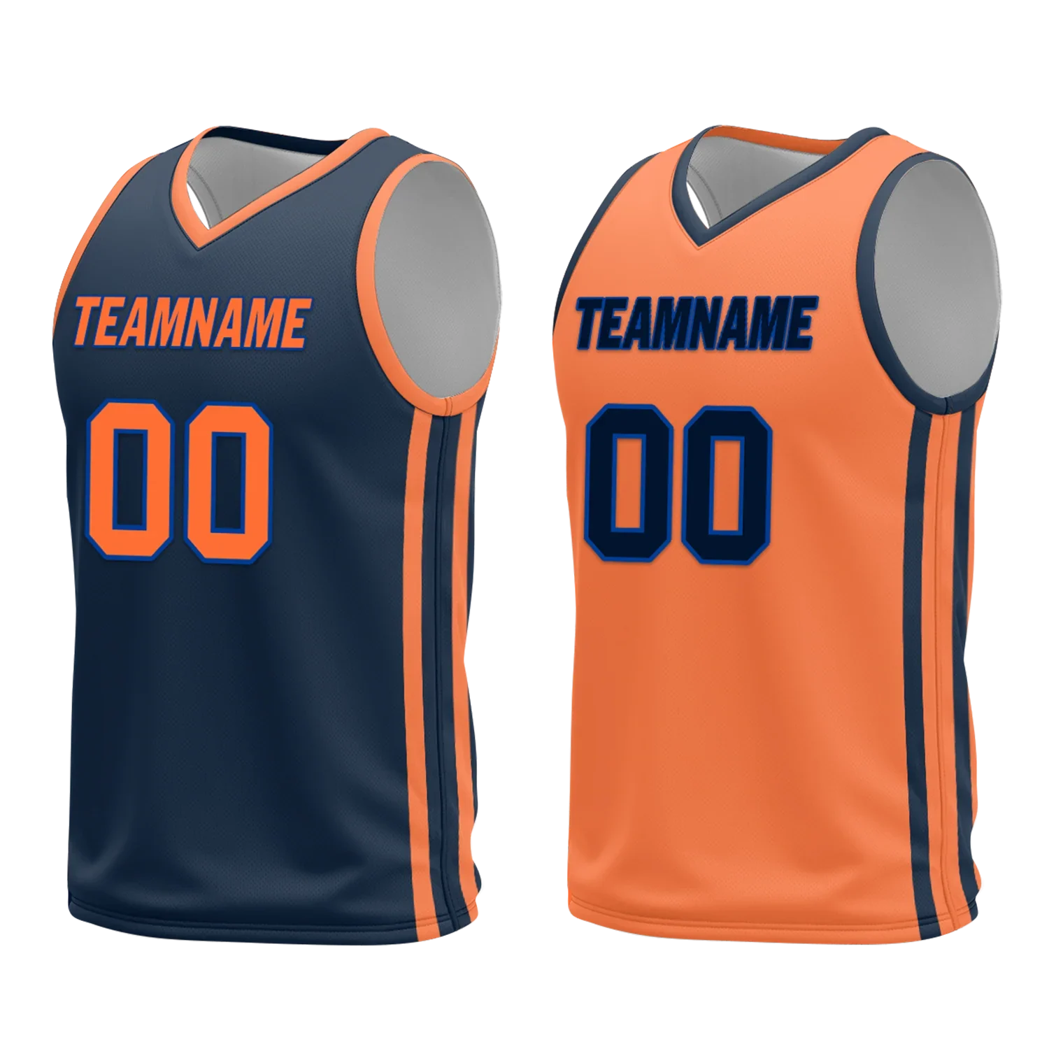 Custom Blue Orange Classic Style Reversible Basketball Uniform Personalized COOLMAX BBJR-D017015 - Coolcustomize