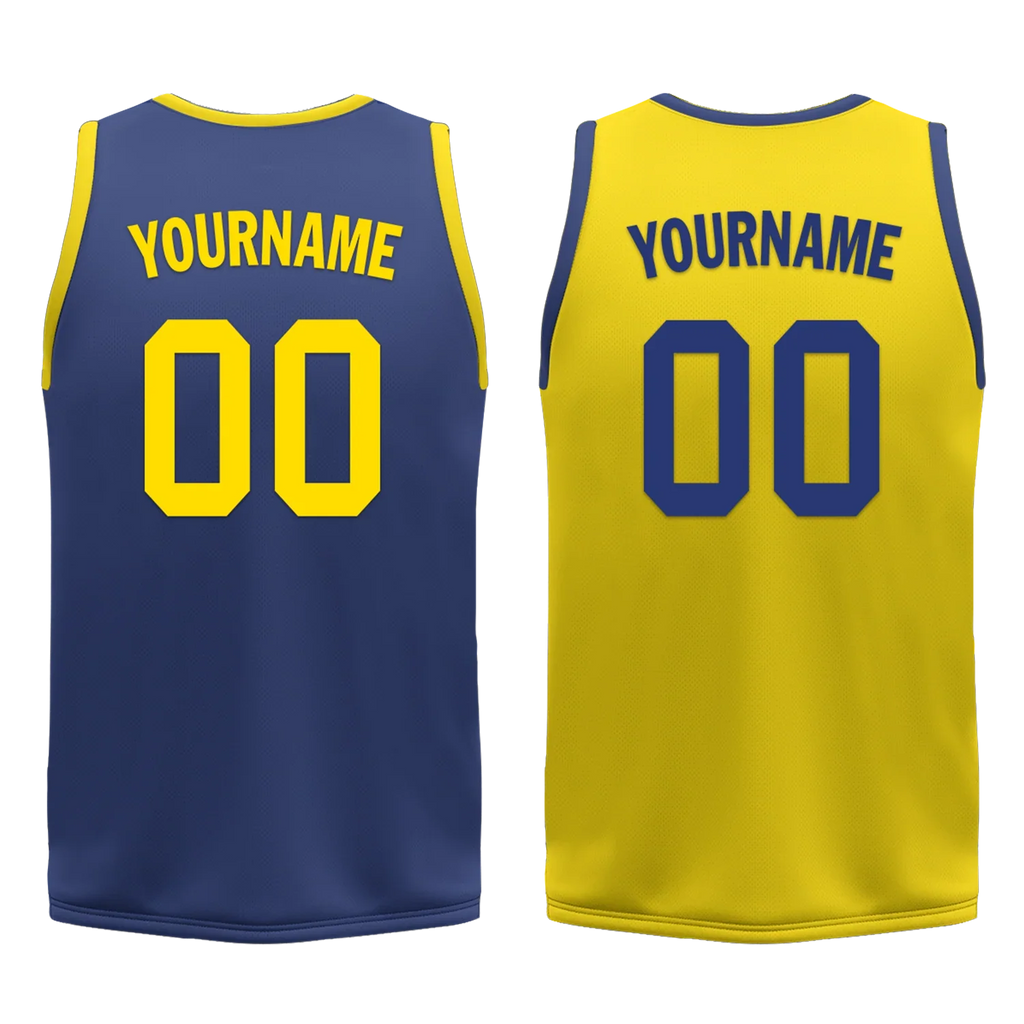 Custom Blue Yellow Classic Style Reversible Basketball Uniform Personalized COOLMAX BBJR-D017003 - Coolcustomize