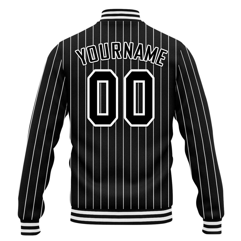 Custom Black White Stripe Fashion Jacket Bomber Full-Snap Varsity Letterman Personalized Jacket FZ005-D020219-1 - Coolcustomize