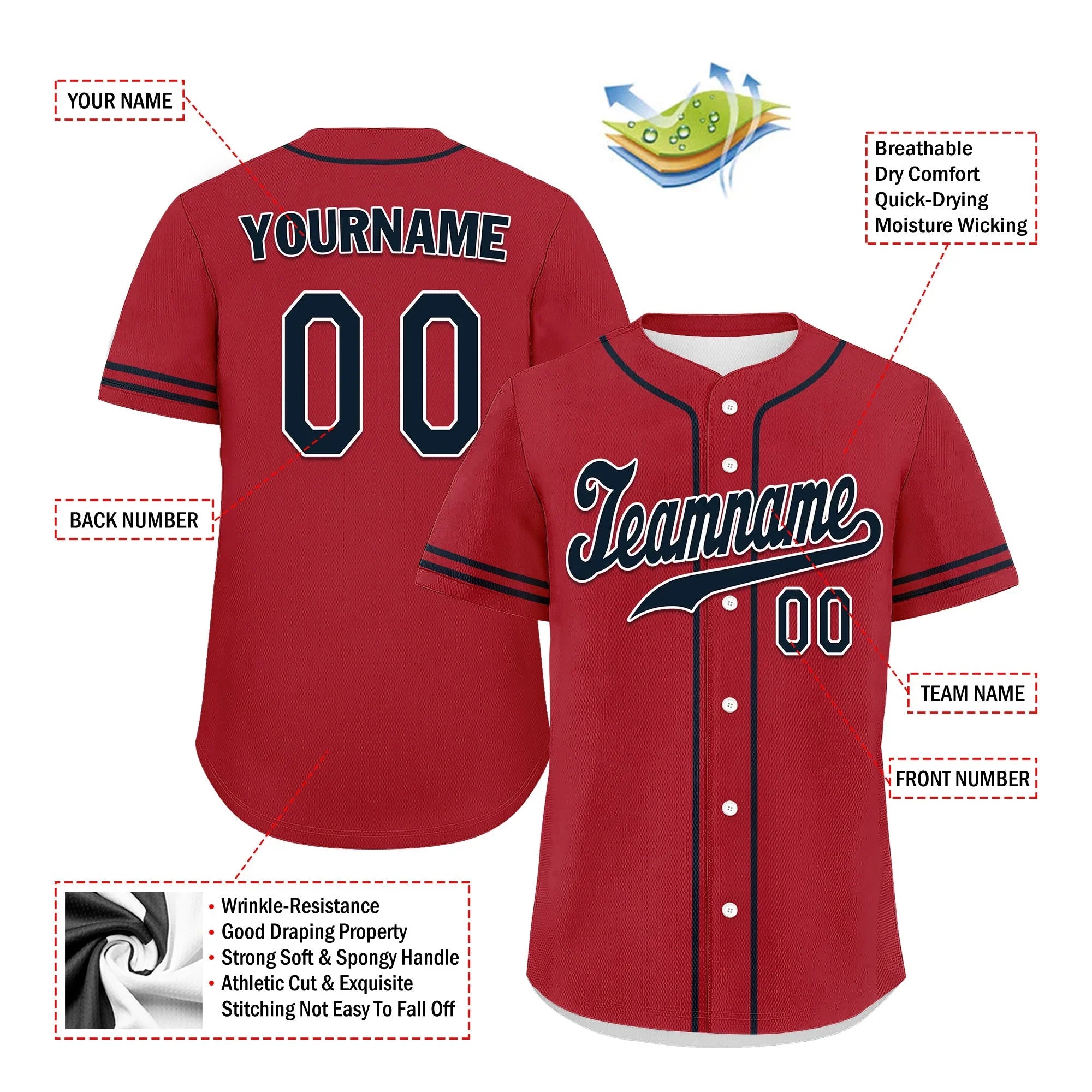 Custom Red Classic Style Black Personalized Authentic Baseball Jersey UN002-bd0b00d8-f - Coolcustomize