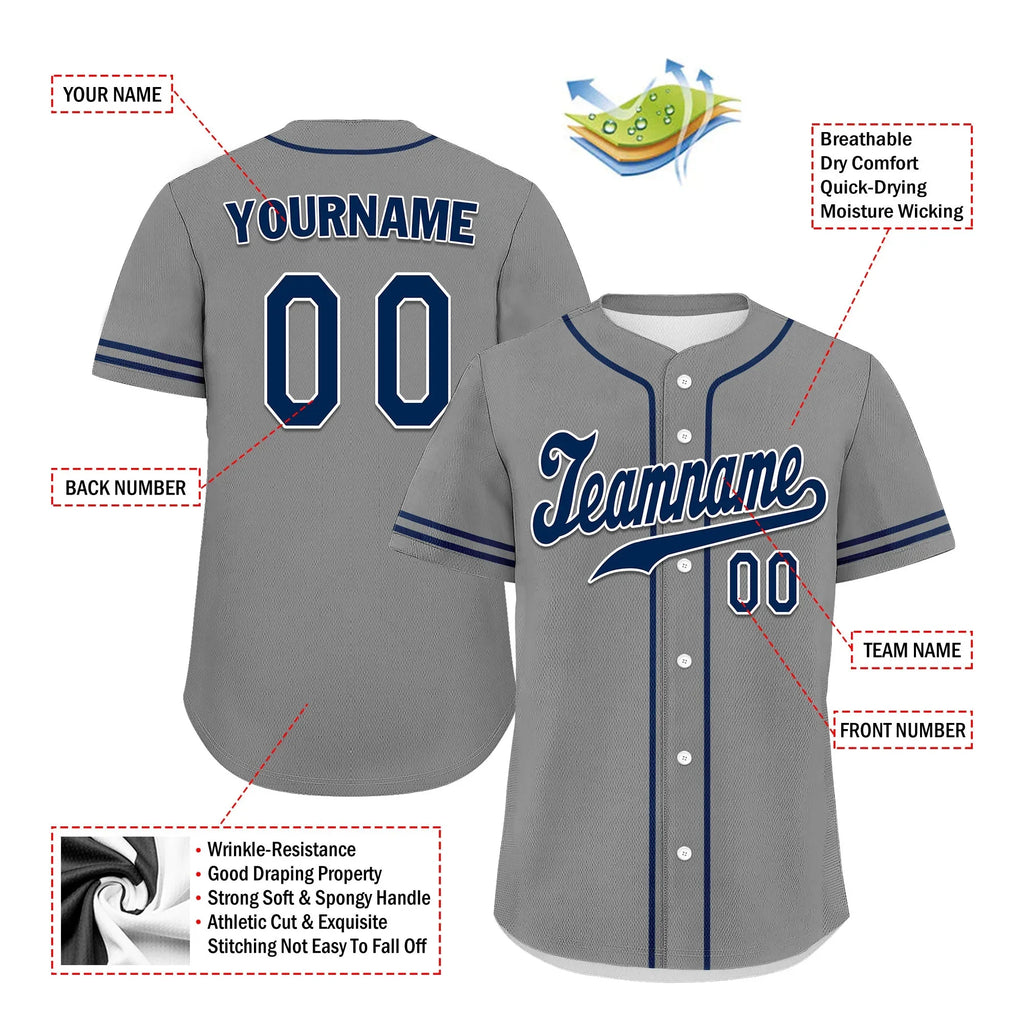 Custom Grey Classic Style Blue Personalized Authentic Baseball Jersey UN002-bd0b00d8-ac - Coolcustomize