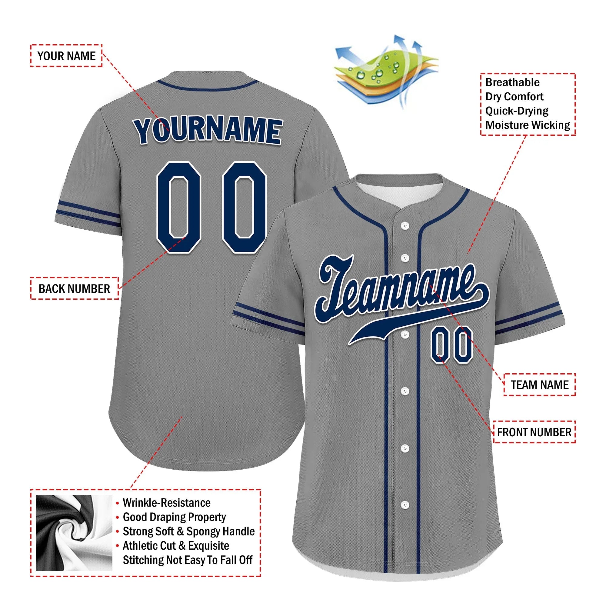 Custom Grey Classic Style Blue Personalized Authentic Baseball Jersey UN002-bd0b00d8-ac - Coolcustomize