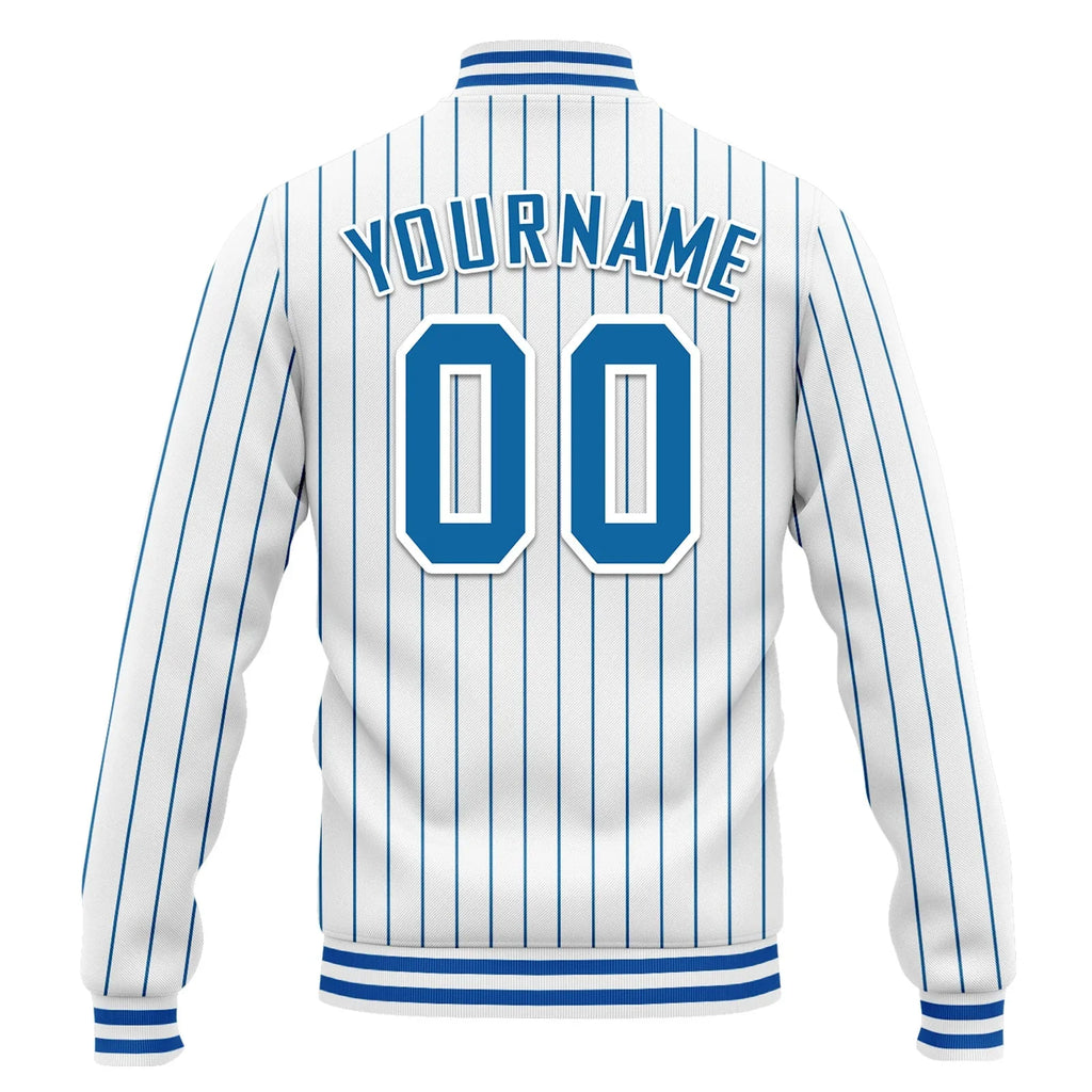 Custom Blue White Stripe Fashion Jacket Bomber Full-Snap Varsity Letterman Personalized Jacket FZ005-D020219-19 - Coolcustomize