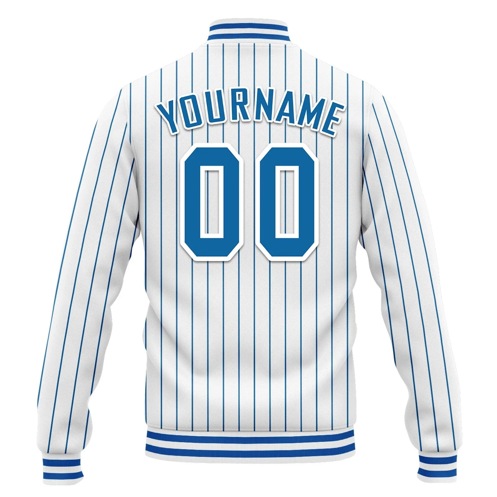 Custom Blue White Stripe Fashion Jacket Bomber Full-Snap Varsity Letterman Personalized Jacket FZ005-D020219-19 - Coolcustomize
