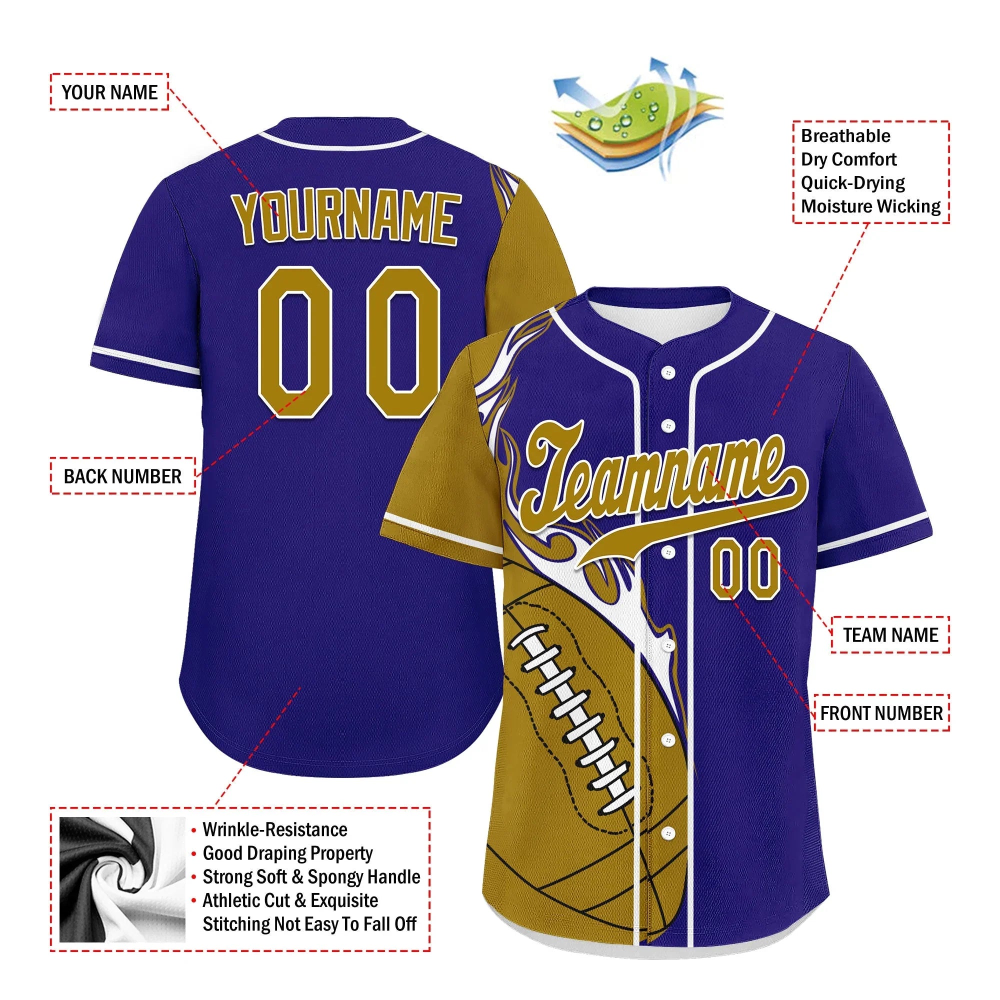 Custom Blue Yellow Classic Style Personalized Authentic Baseball Jersey UN002-D0b0a00-c - Coolcustomize