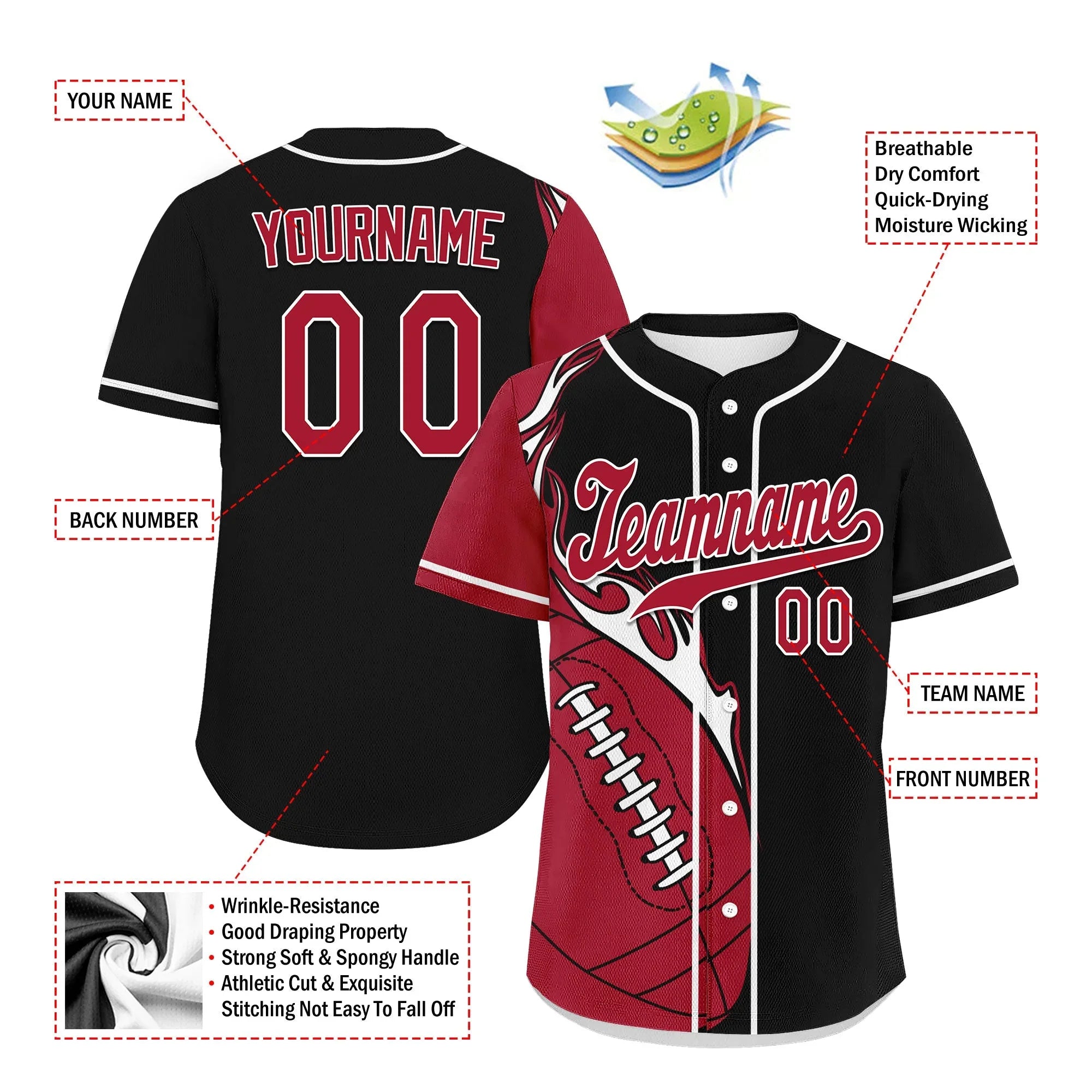 Custom Black Red Classic Style Personalized Authentic Baseball Jersey UN002-D0b0a00-d - Coolcustomize