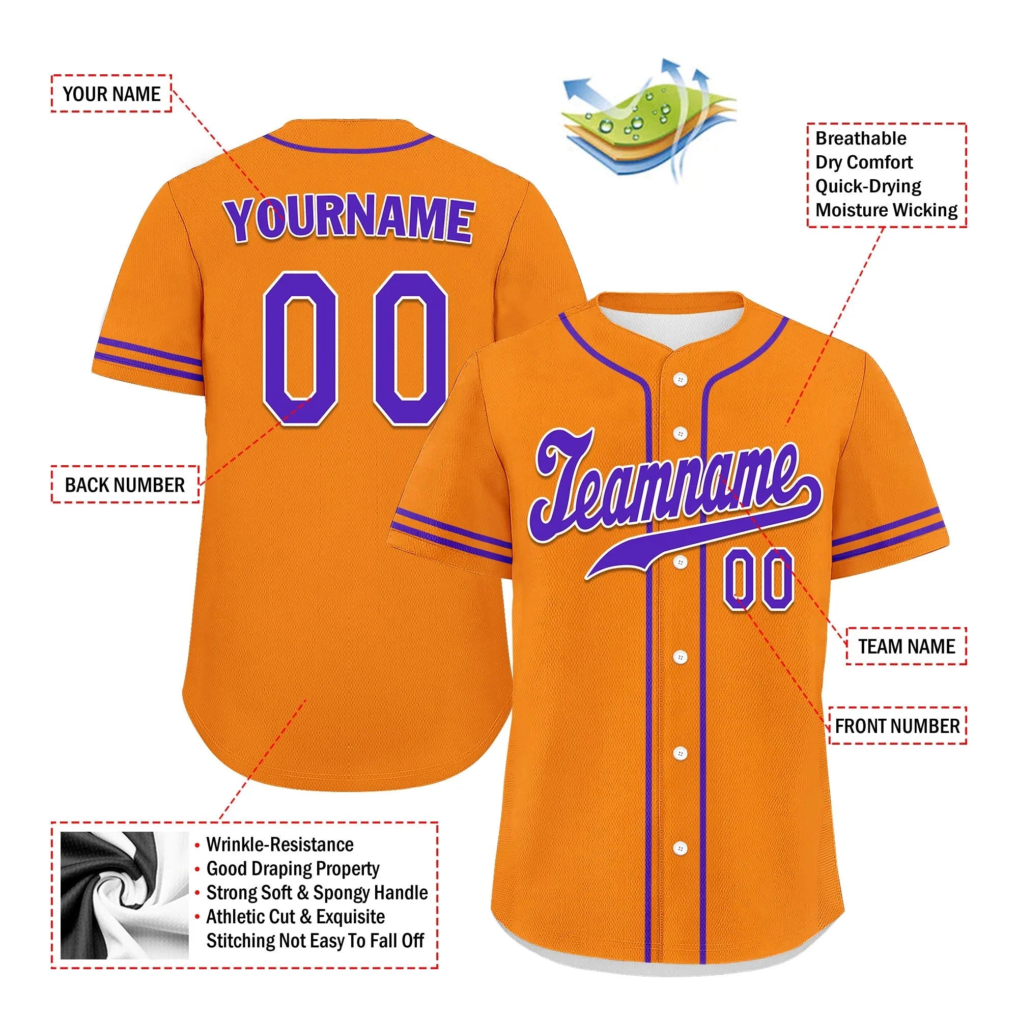 Custom Orange Classic Style Purple Personalized Authentic Baseball Jersey UN002-bd0b00d8-cb - Coolcustomize