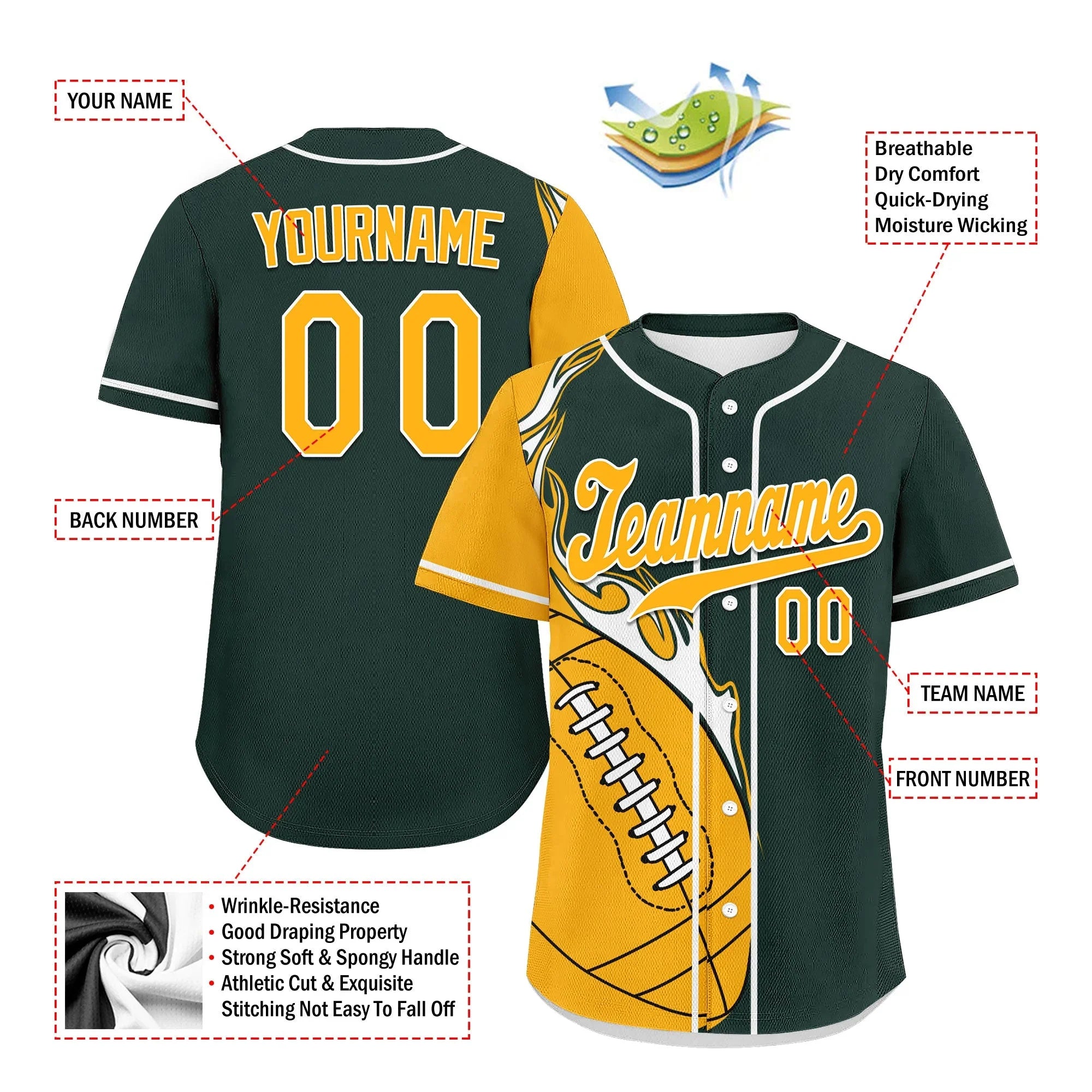 Custom Green Yellow Classic Style Personalized Authentic Baseball Jersey UN002-D0b0a00-ac - Coolcustomize