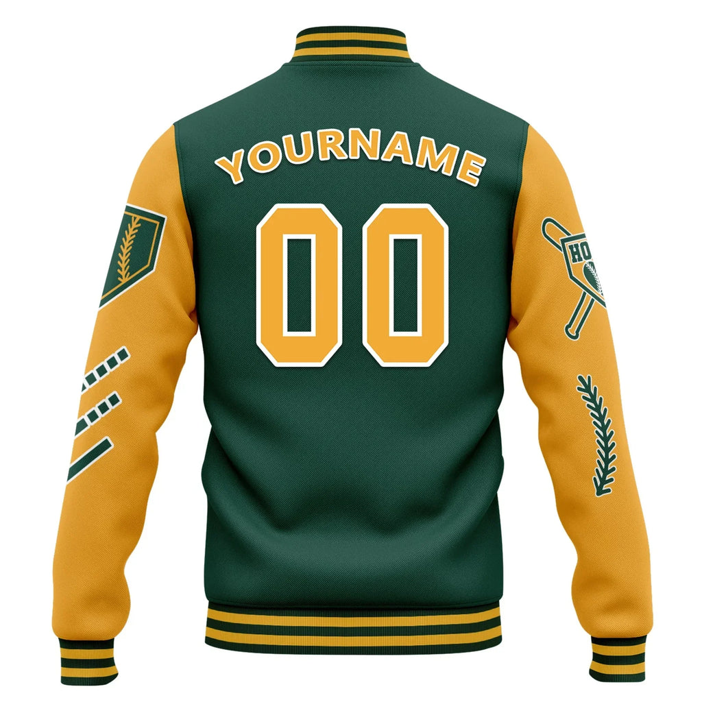 Custom Green Yellow Raglan Sleeves Jacket Bomber Full-Snap Varsity Letterman Personalized Jacket FZ005-D023002-9 - Coolcustomize