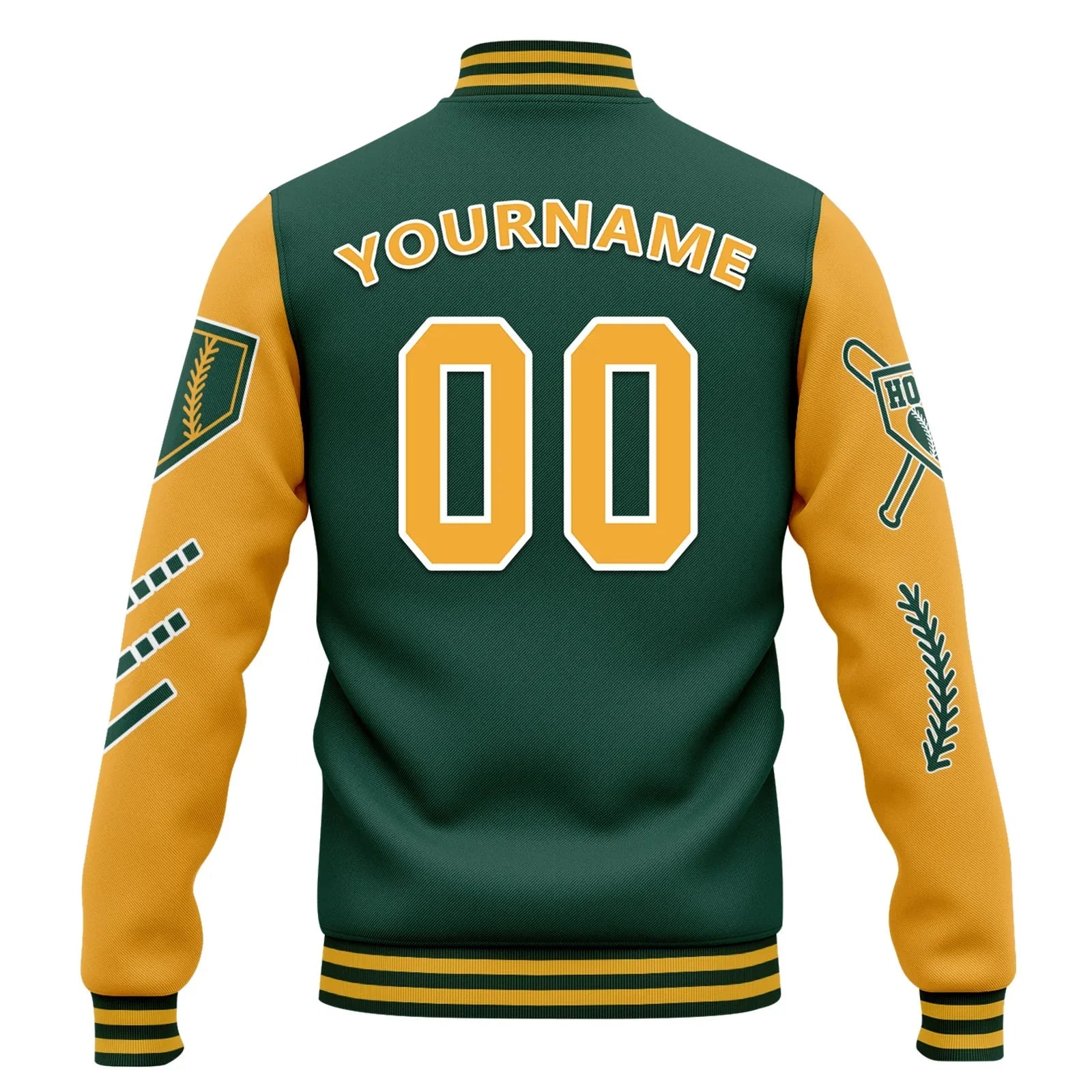 Custom Green Yellow Raglan Sleeves Jacket Bomber Full-Snap Varsity Letterman Personalized Jacket FZ005-D023002-9 - Coolcustomize