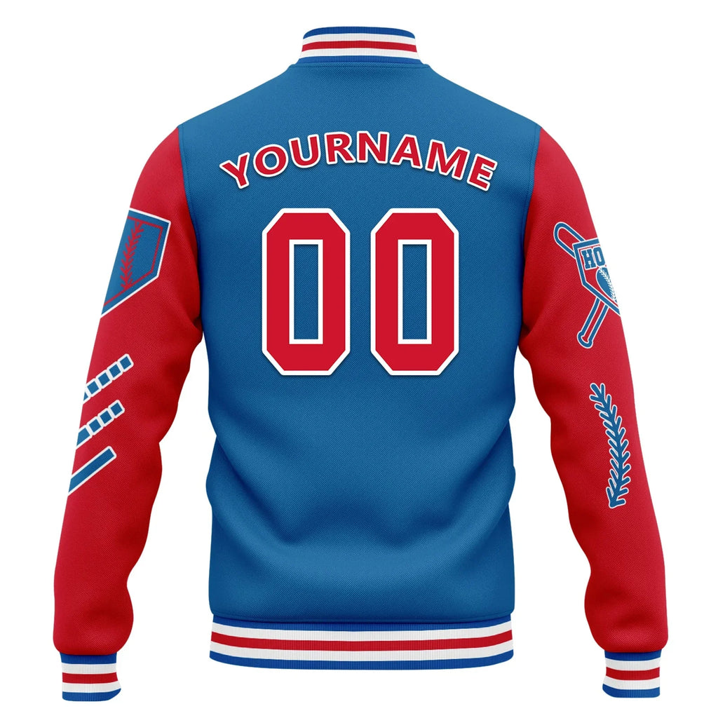 Custom Blue Red Raglan Sleeves Jacket Bomber Full-Snap Varsity Letterman Personalized Jacket FZ005-D023002-4 - Coolcustomize