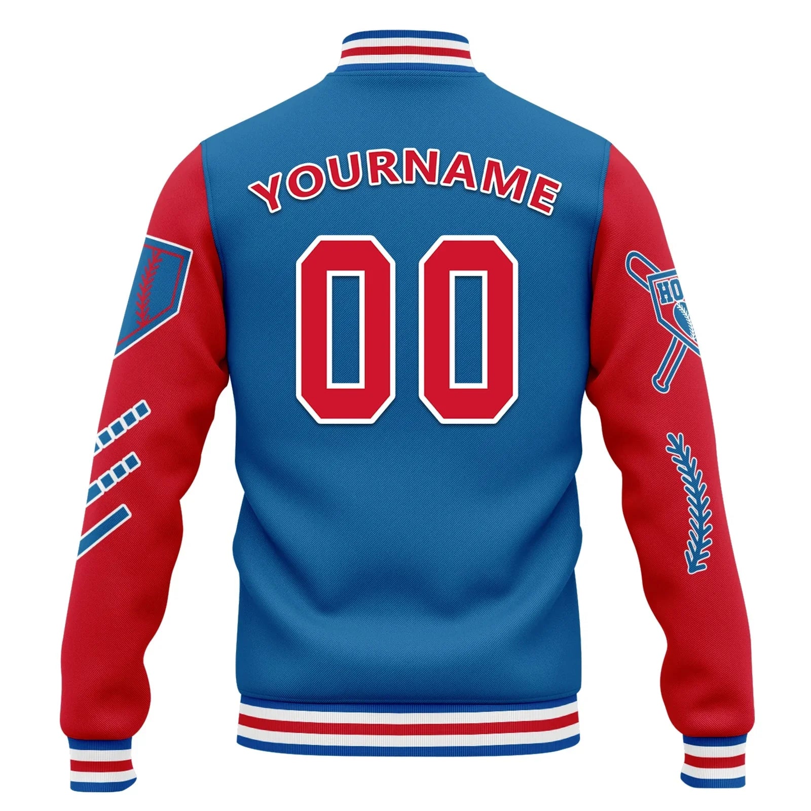 Custom Blue Red Raglan Sleeves Jacket Bomber Full-Snap Varsity Letterman Personalized Jacket FZ005-D023002-4 - Coolcustomize