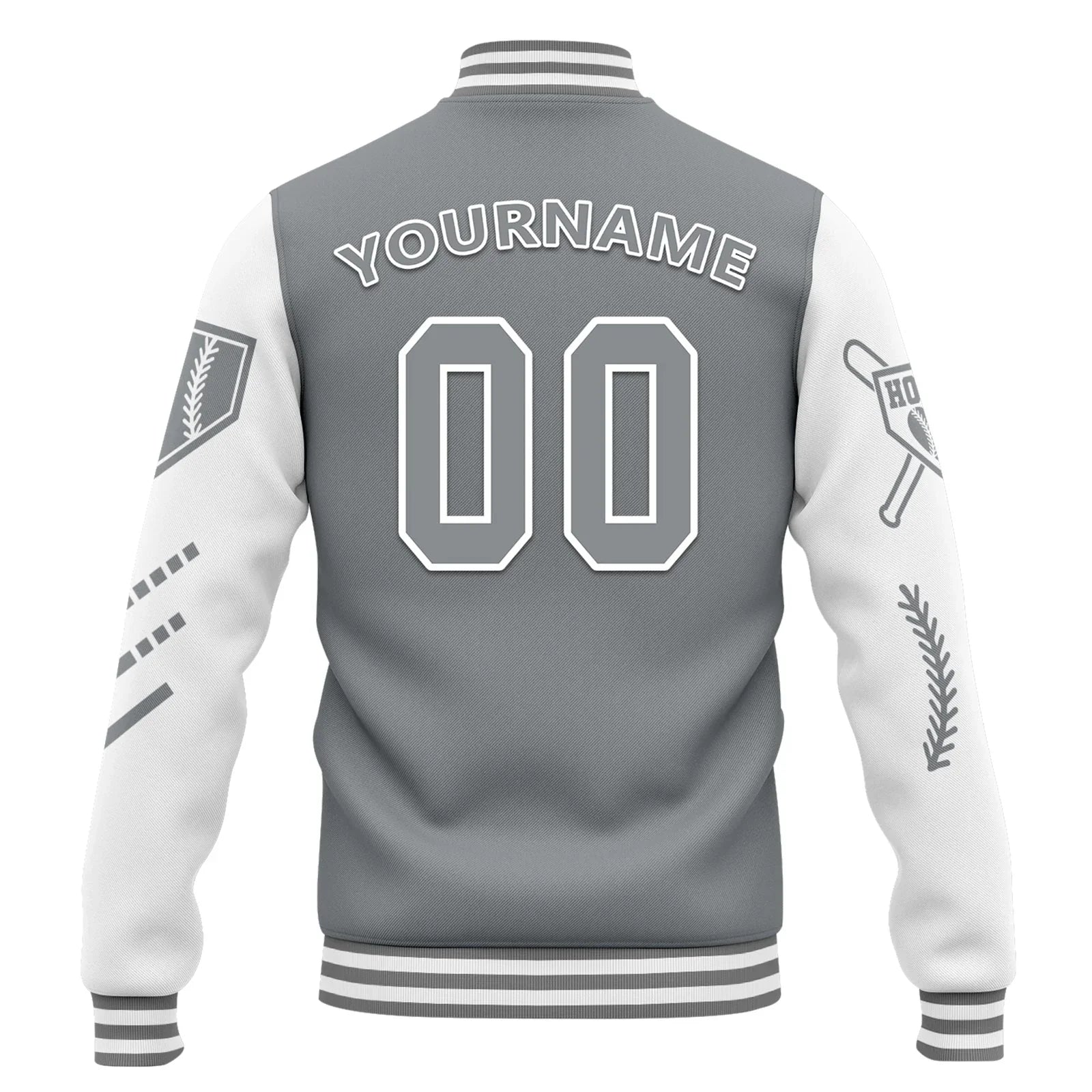 Custom Gray White Raglan Sleeves Jacket Bomber Full-Snap Varsity Letterman Personalized Jacket FZ005-D023002-10 - Coolcustomize