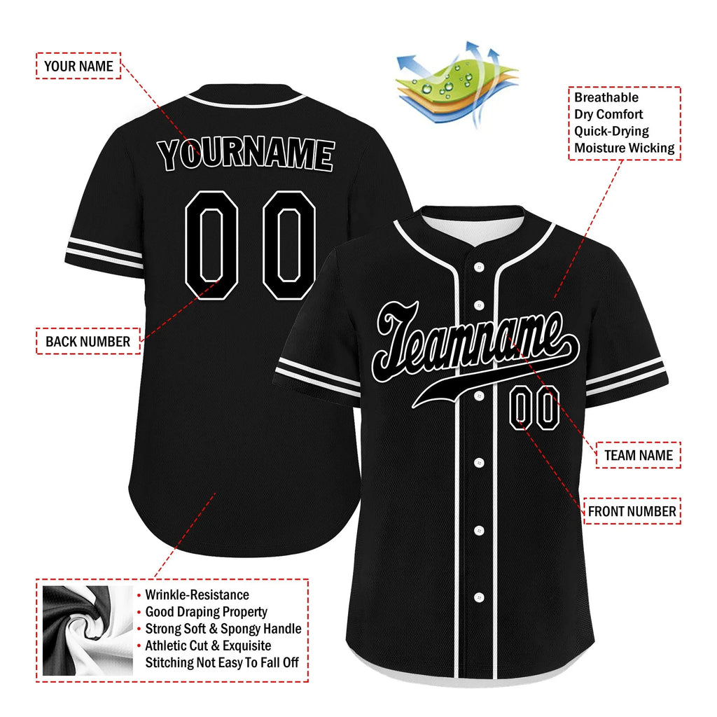 Custom Black Classic Style Black Personalized Authentic Baseball Jersey UN002-bd0b00d8-c0 - Coolcustomize