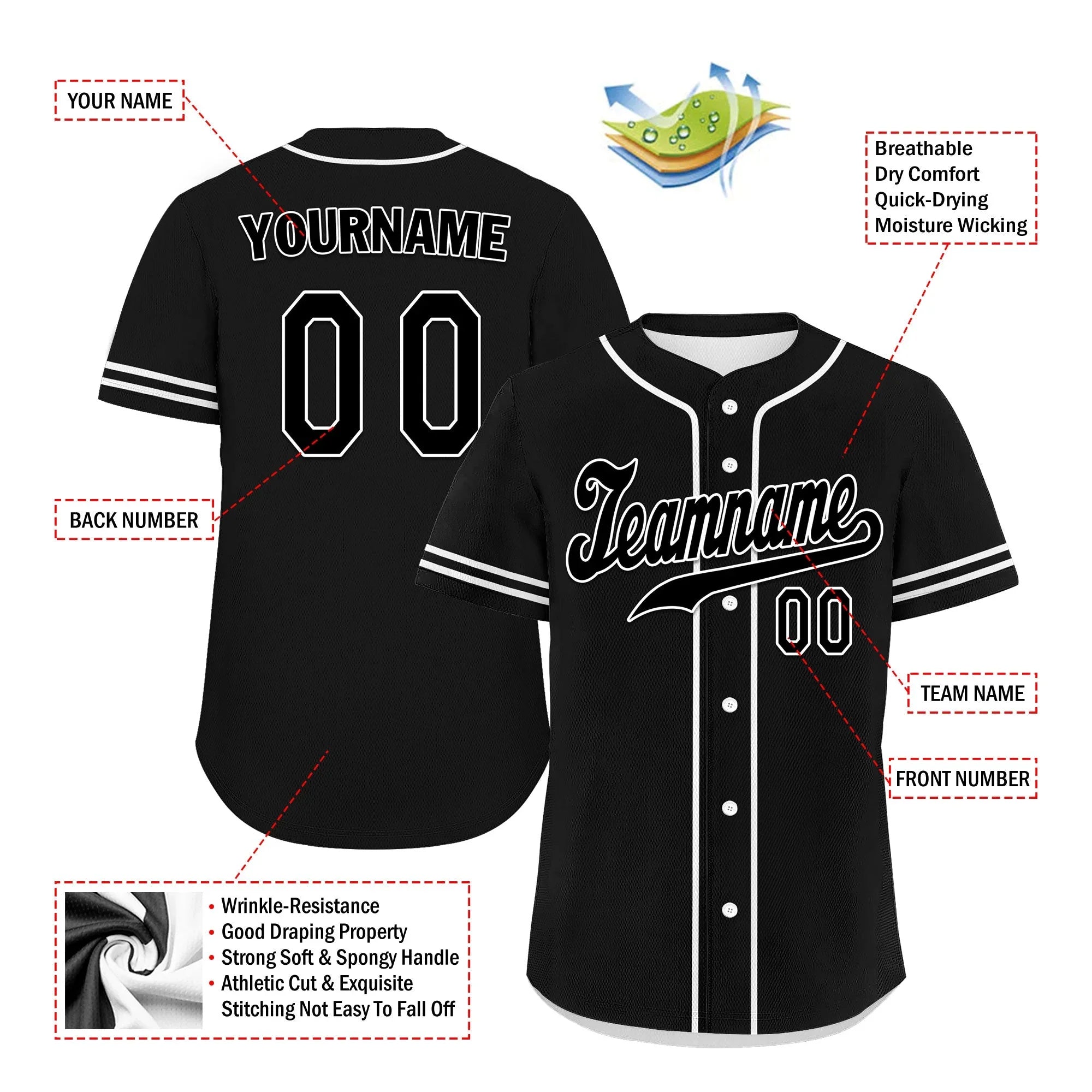 Custom Black Classic Style Black Personalized Authentic Baseball Jersey UN002-bd0b00d8-c0 - Coolcustomize