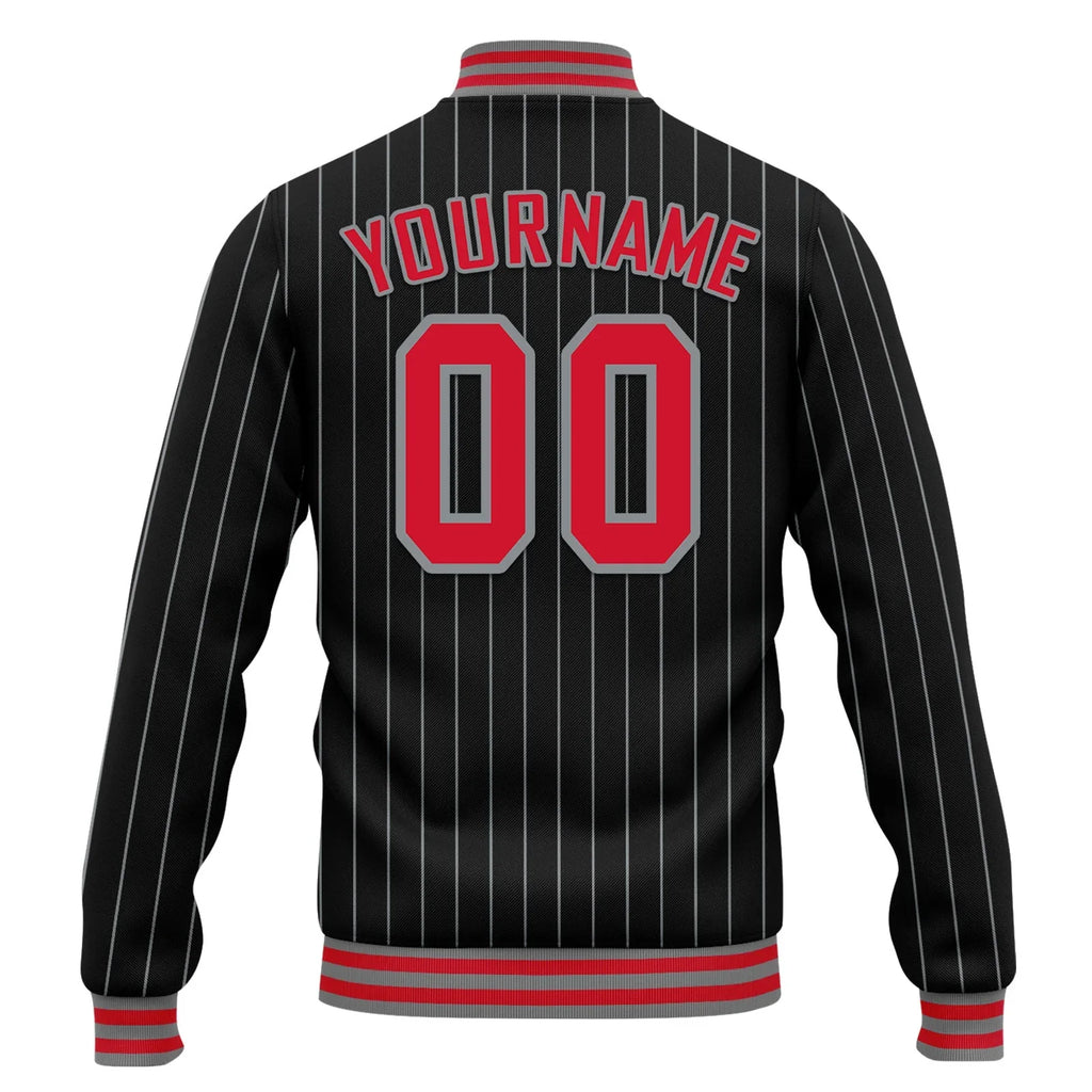 Custom Black Navy Stripe Fashion Jacket Bomber Full-Snap Varsity Letterman Personalized Jacket FZ005-D020219-27 - Coolcustomize