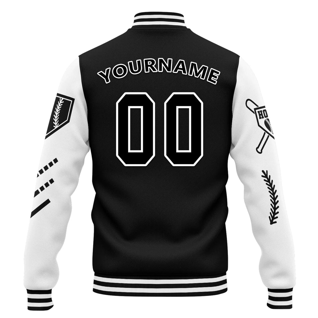 Custom Black White Raglan Sleeves Jacket Bomber Full-Snap Varsity Letterman Personalized Jacket FZ005-D023002-8 - Coolcustomize