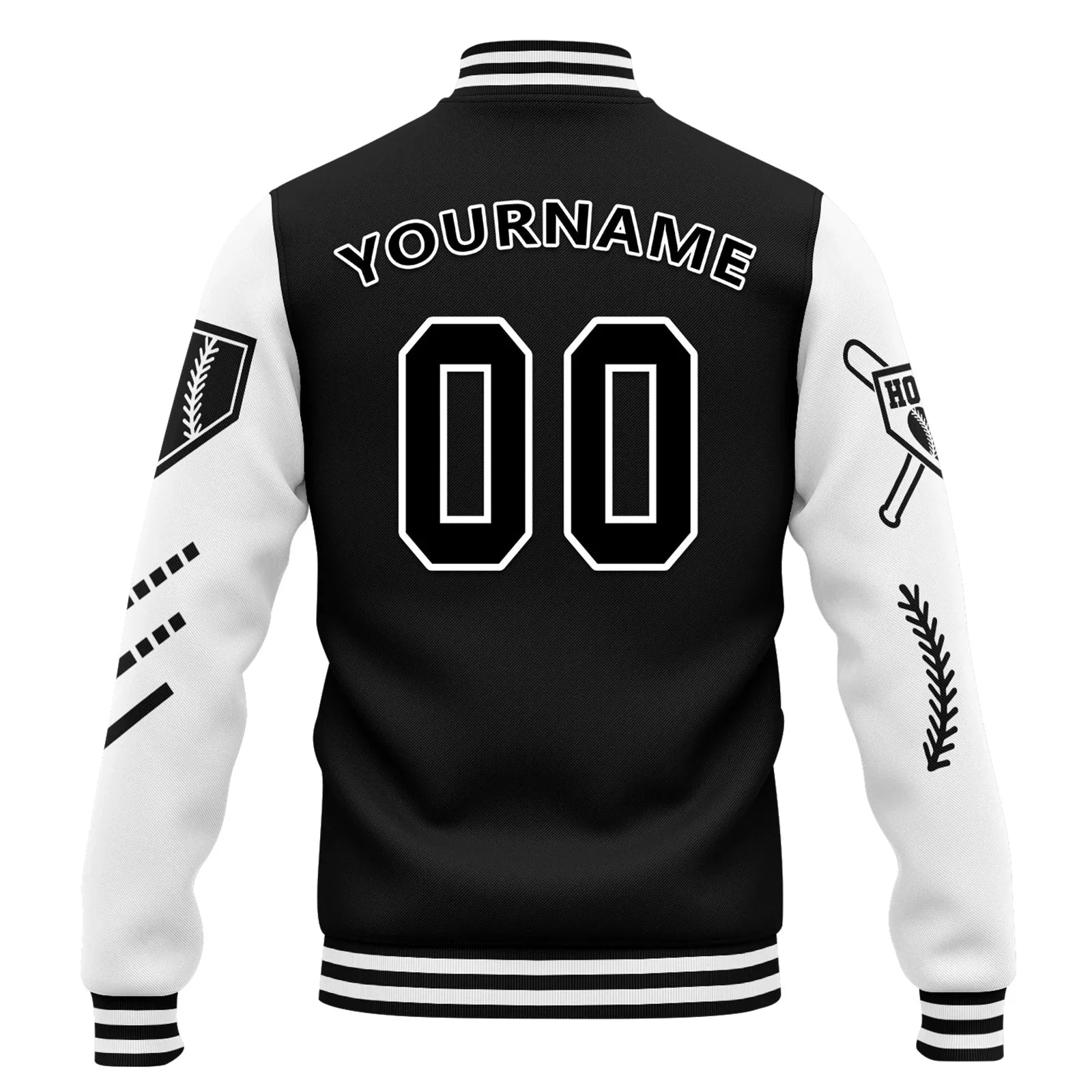 Custom Black White Raglan Sleeves Jacket Bomber Full-Snap Varsity Letterman Personalized Jacket FZ005-D023002-8 - Coolcustomize